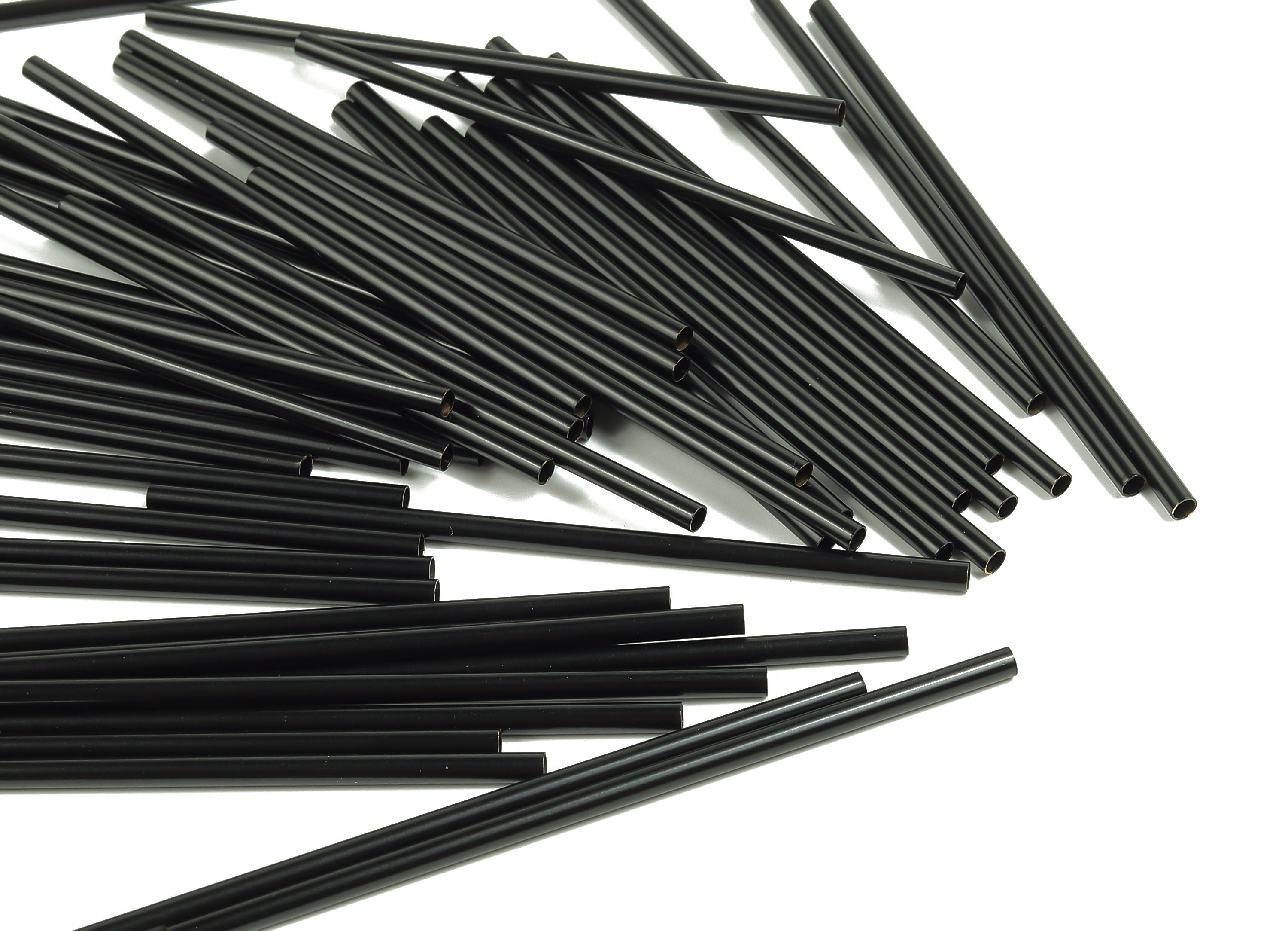 Matte Black Himmeli Tubes - Raw Brass Round Himmeli DIY Tube Beads - Circle Pipes for Geometric - For Air Plants - 2.5x0.2x70mm- PP4569B-70 - DOMEDBAZAAR