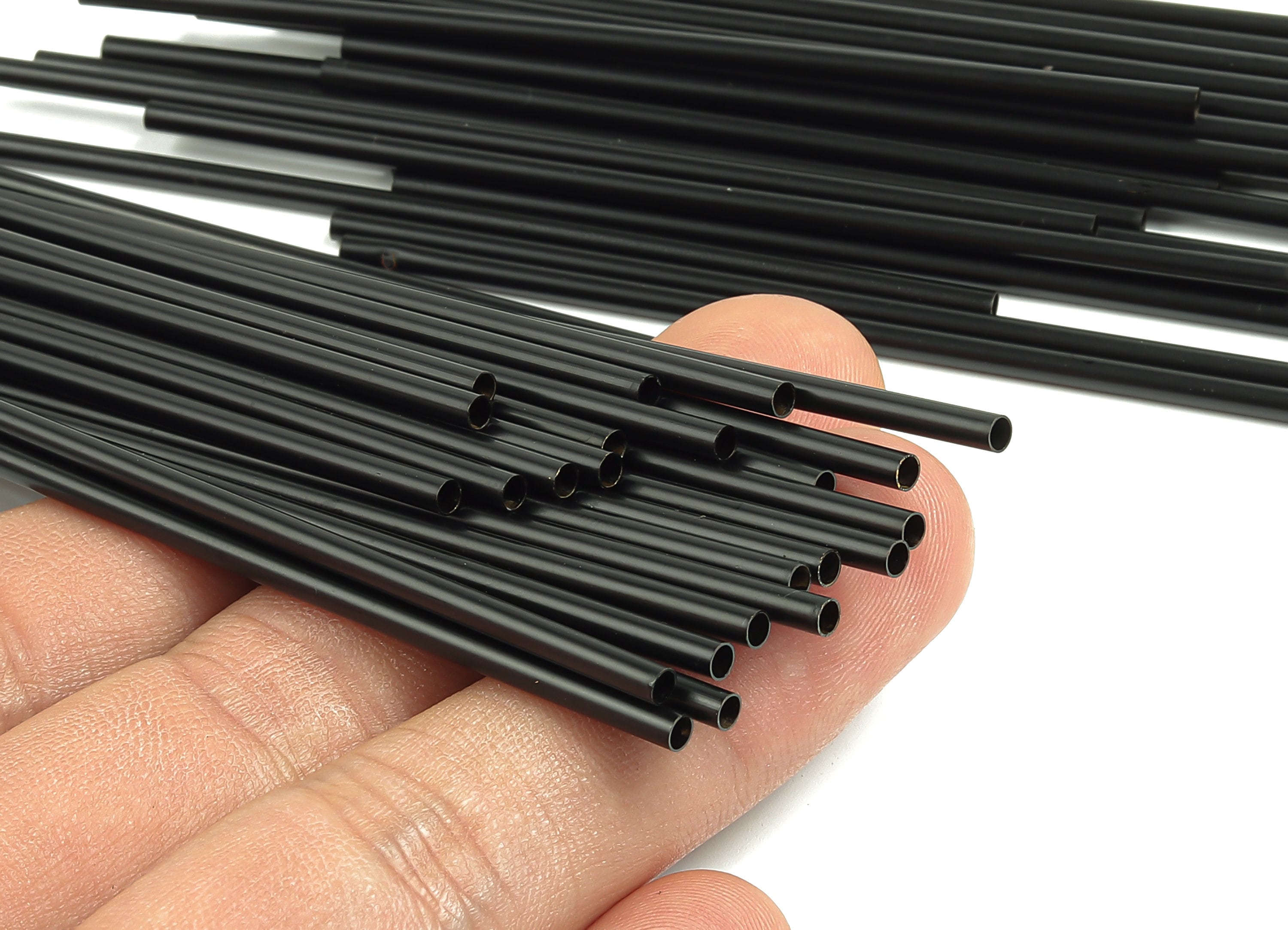 Matte Black Himmeli Tubes - Raw Brass Round Himmeli DIY Tube Beads - Circle Pipes for Geometric - For Air Plants - 2.5x0.2x90mm- PP4569B-90 - DOMEDBAZAAR