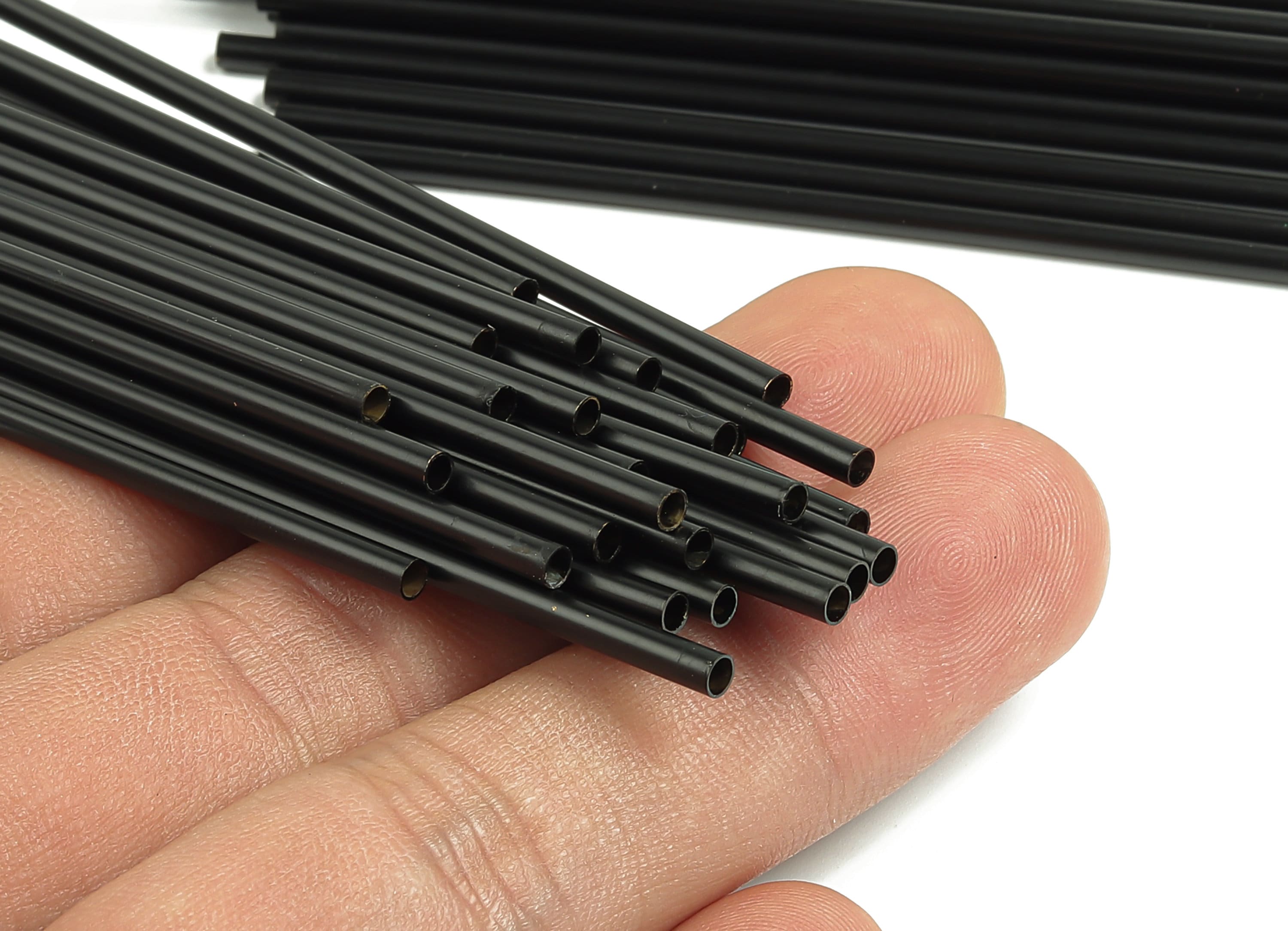 Matte Black Himmeli Tubes - Raw Brass Round Himmeli DIY Tube Beads - Circle Pipes for Geometric - For Air Plants -2.5x0.2x110mm- PP4569B-110 - DOMEDBAZAAR