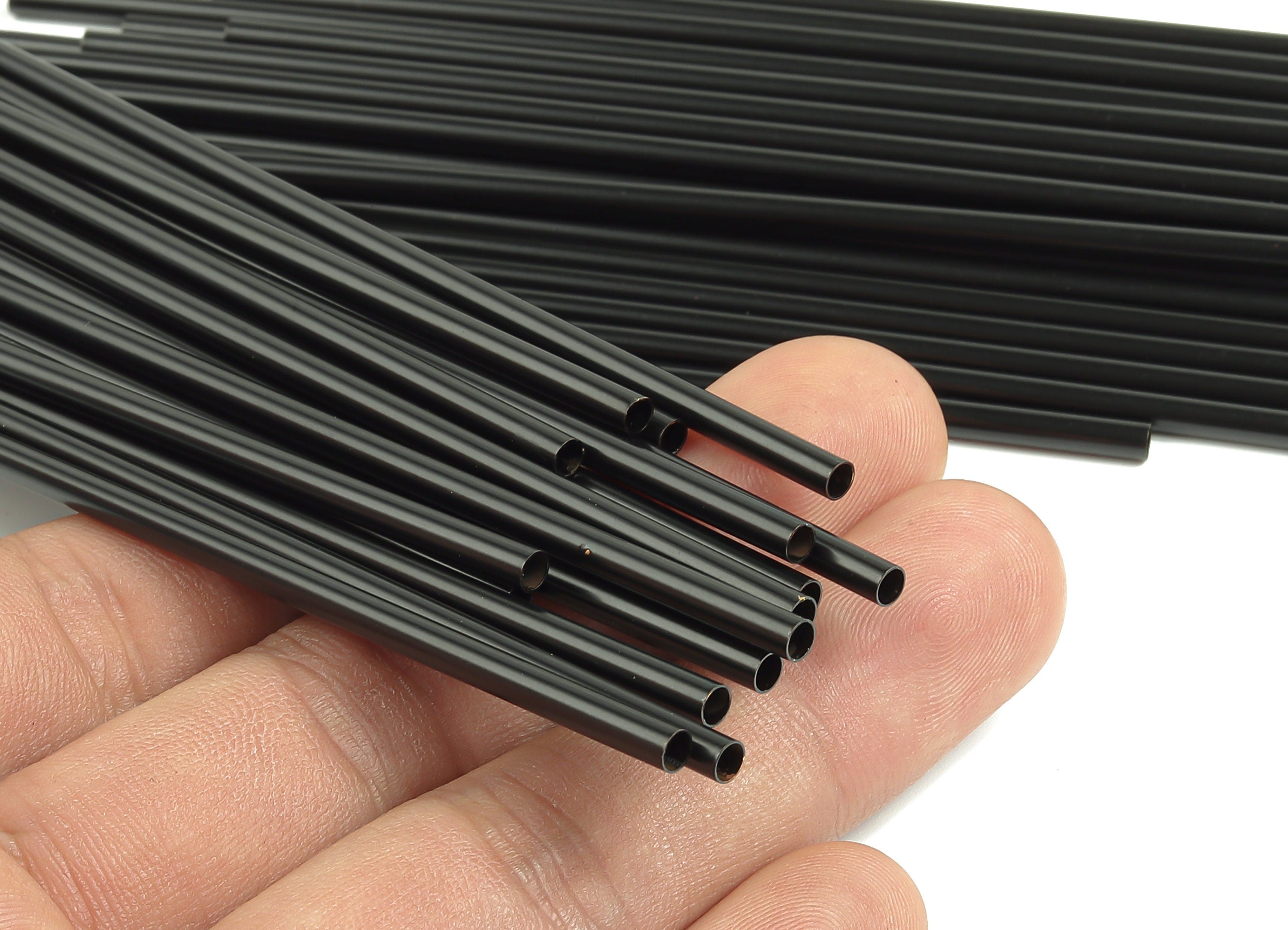 Matte Black Himmeli Tubes - Raw Brass Round Himmeli DIY Tube Beads - Circle Pipes for Geometric - For Air Plants -3x0.2x150mm- PP4570B-150 - DOMEDBAZAAR