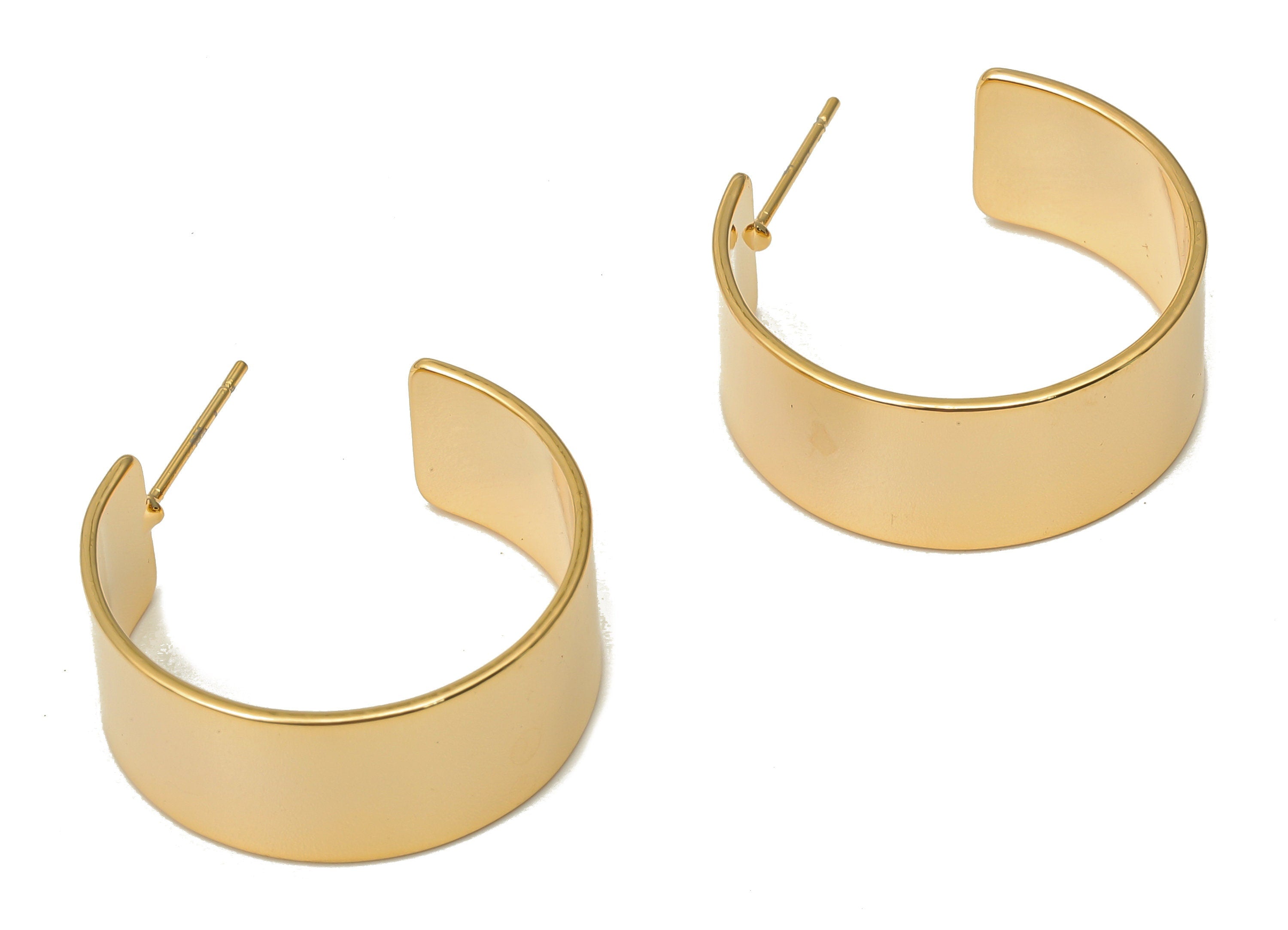 Brass Round Stud Earring - Brass Circle Thick C Earring Post - Stainless Steel Stud - 18K Real Gold Plated Brass - 25.1x22.9x0.8mm - RGP5047 - DOMEDBAZAAR