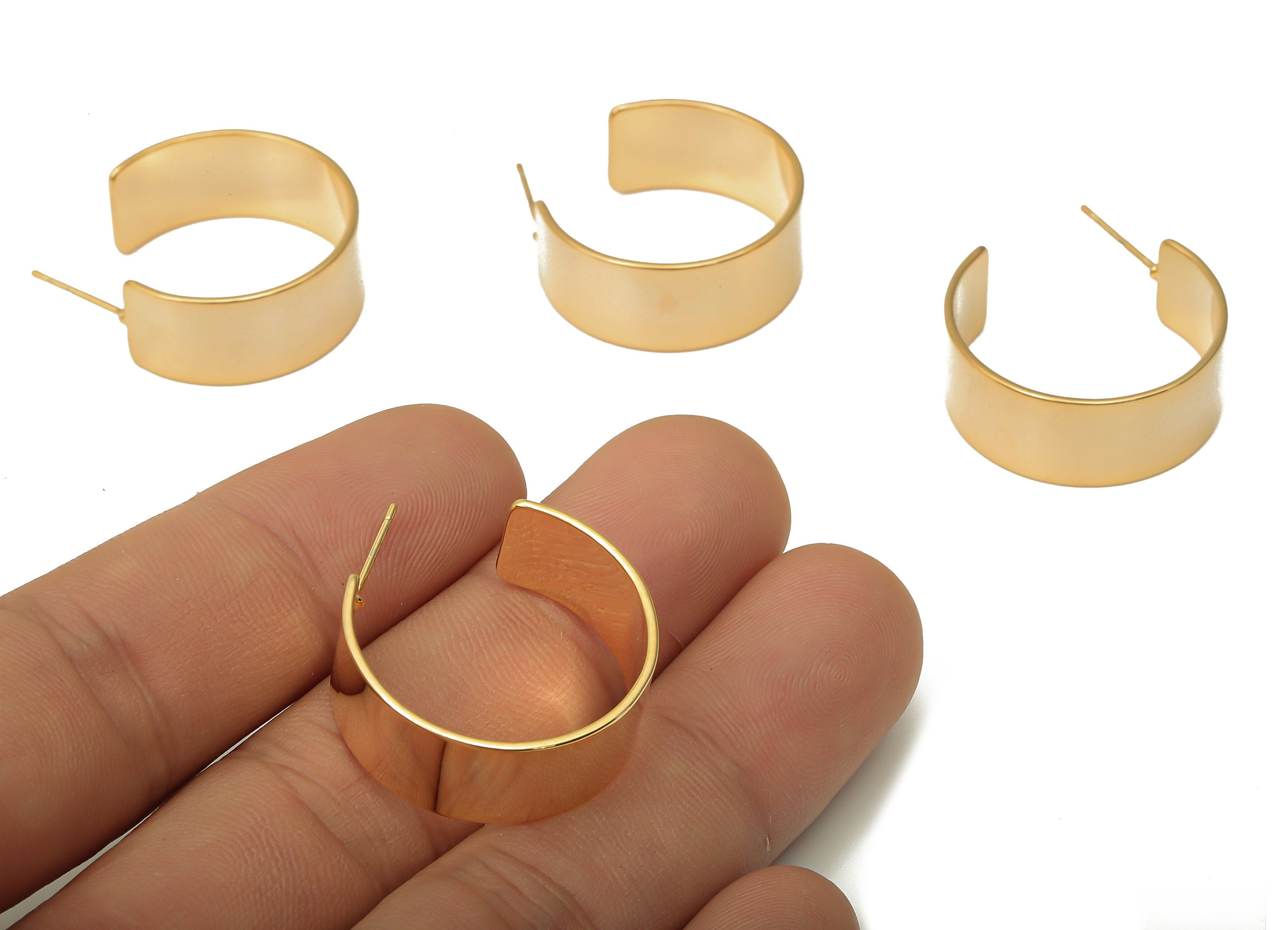 Brass Round Stud Earring - Brass Circle Thick C Earring Post - Stainless Steel Stud - 18K Real Gold Plated Brass - 25.1x22.9x0.8mm - RGP5047 - DOMEDBAZAAR