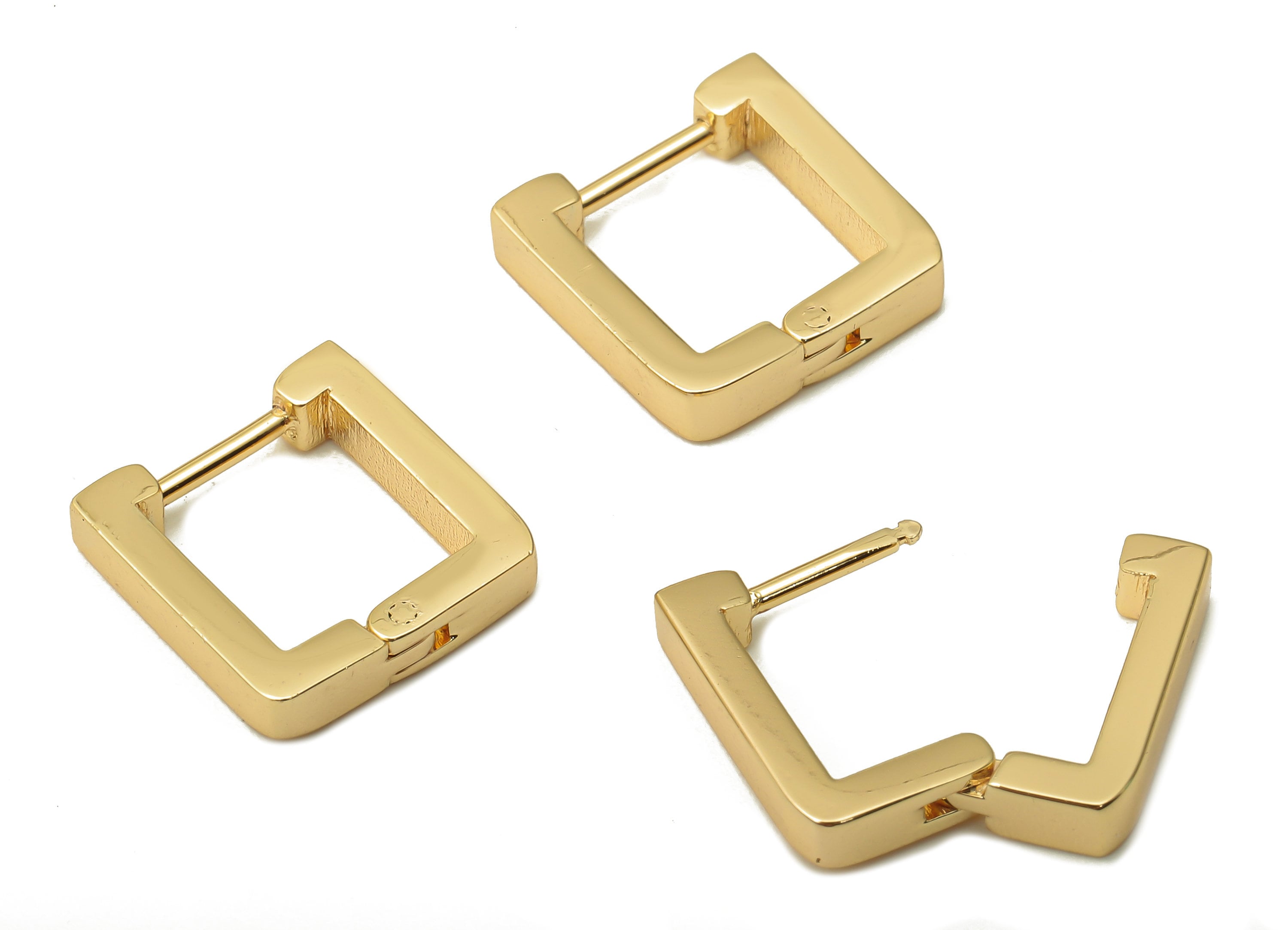 Brass U Earrings Clasps - Gold Square Earring Hoop - Brass U Clasps - 18K Real Gold Plated Brass - 13.1x12.84x2.85mm - RGP5055 - DOMEDBAZAAR