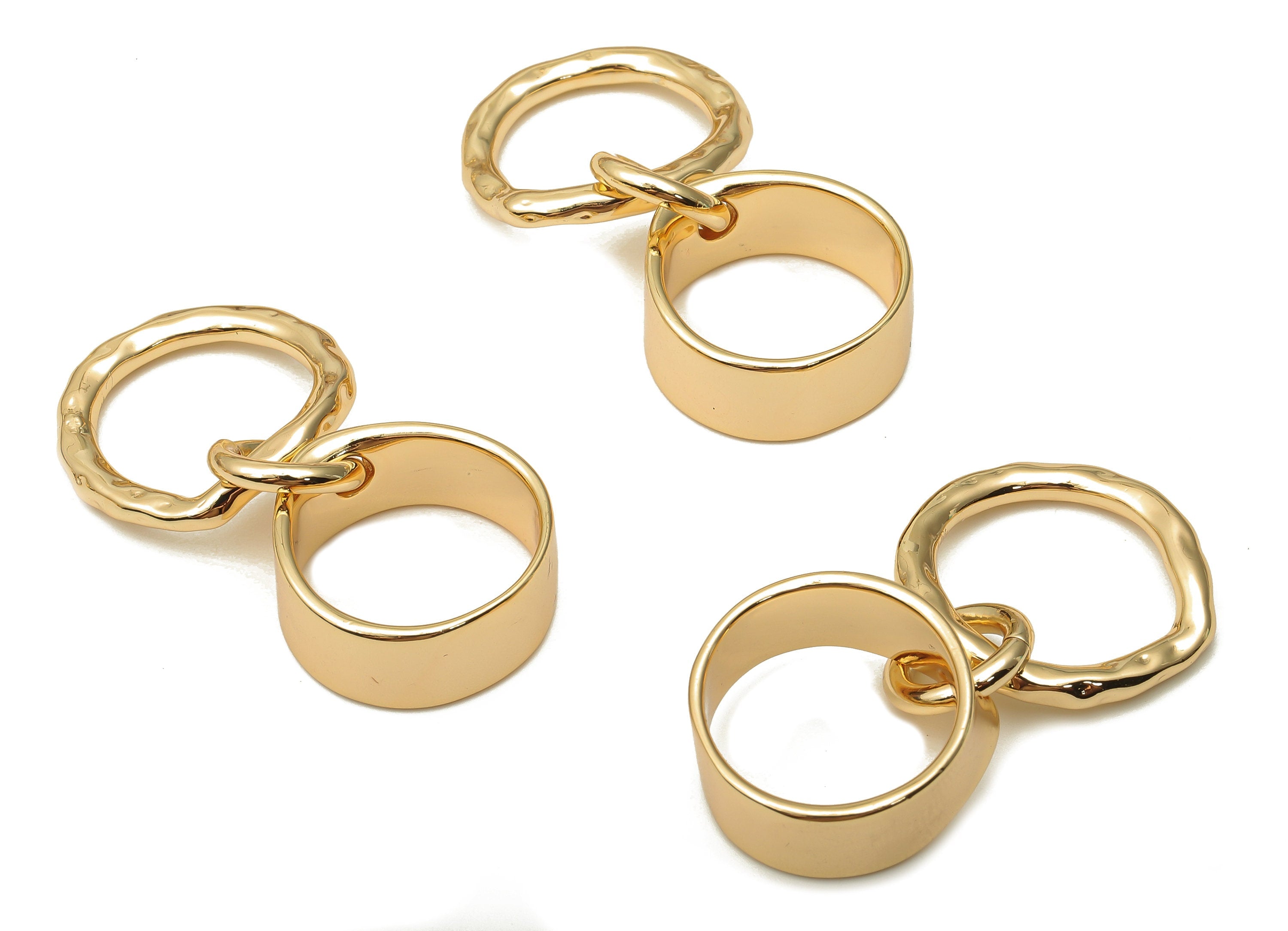 Brass Double Round Earrings - Brass Thick Hoop Earring - Circle Earring Charm - 18K Real Gold Plated Brass - 16.17x20.46x1.24mm - RGP5056 - DOMEDBAZAAR