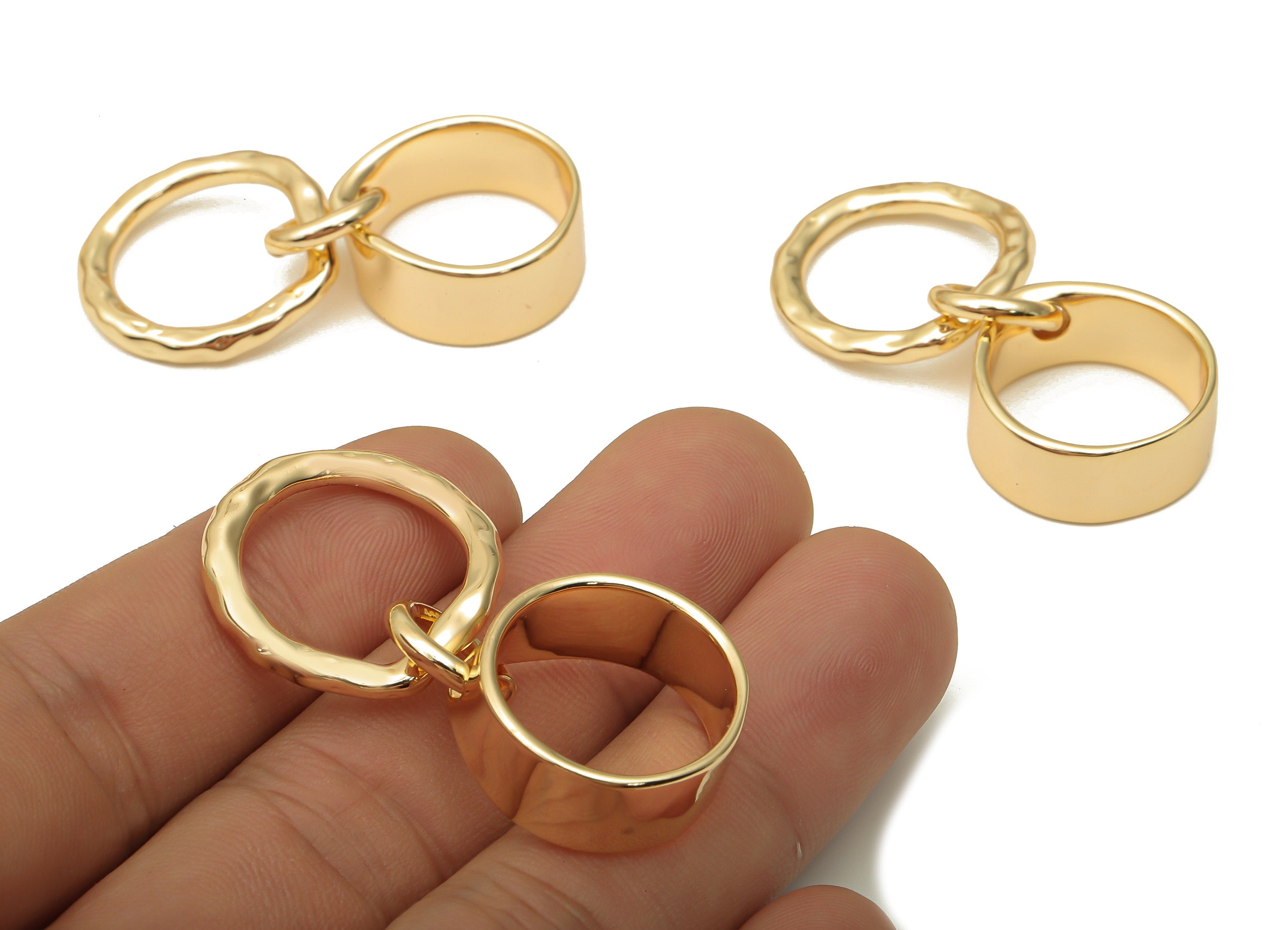 Brass Double Round Earrings - Brass Thick Hoop Earring - Circle Earring Charm - 18K Real Gold Plated Brass - 16.17x20.46x1.24mm - RGP5056 - DOMEDBAZAAR