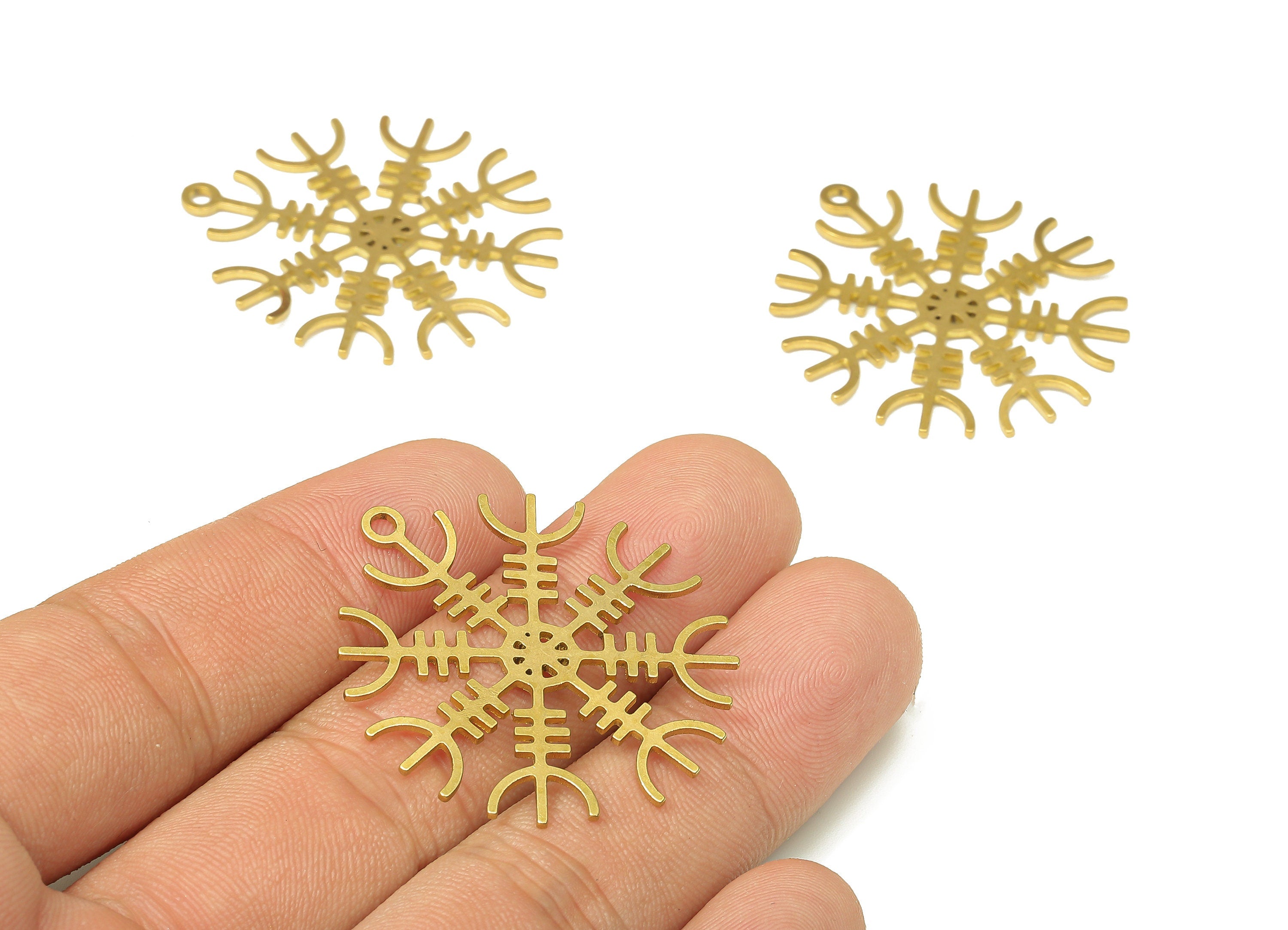 Brass Round Earring Charm - Raw Brass Circle Snowflake Cutout Pendant With Loop - Jewelry Making Supplies - 37.73x34.4x0.86mm - PPA4948 - DOMEDBAZAAR