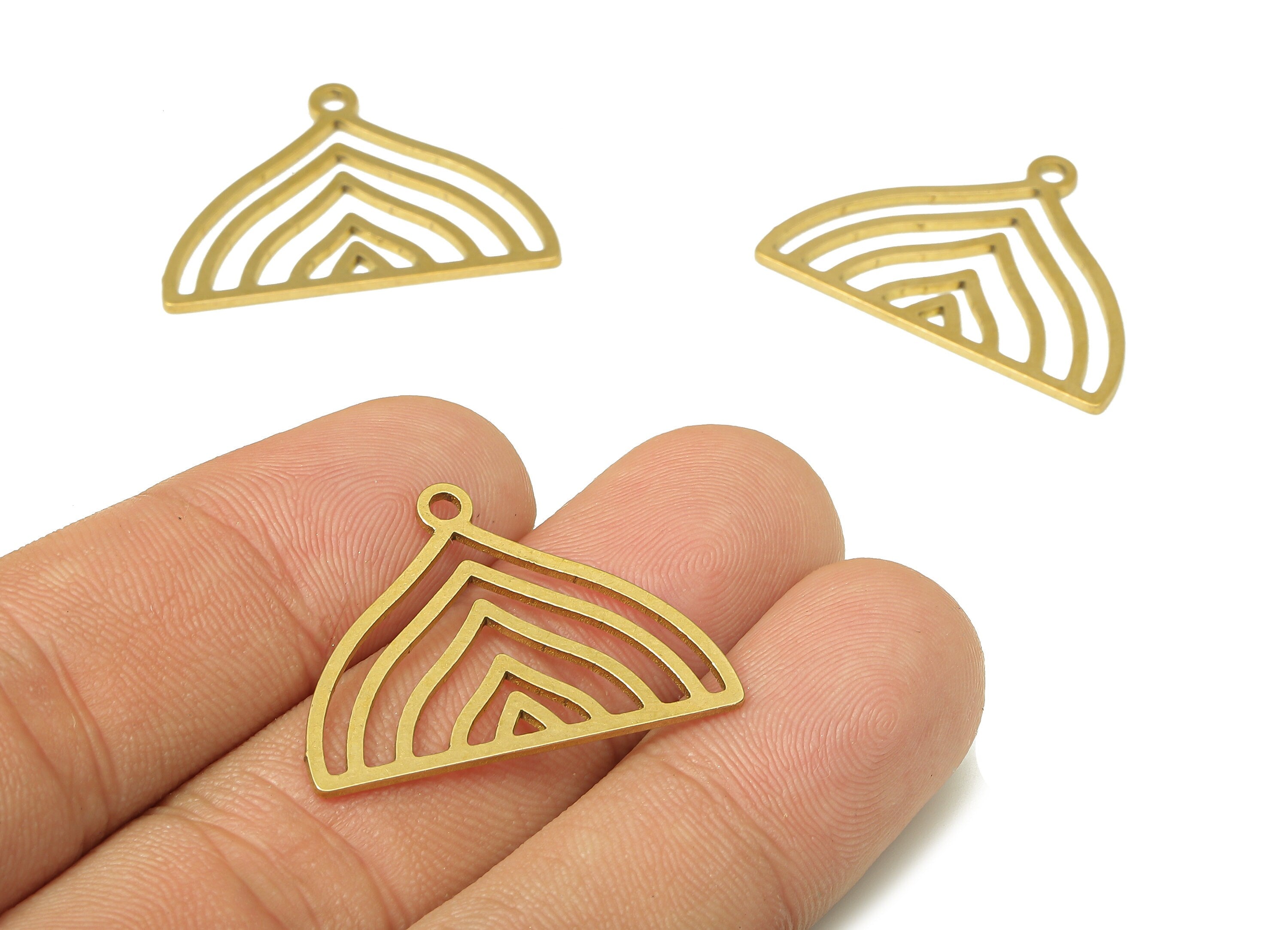 Brass Domed Earring Charms - Raw Brass Fishtail Cutout Pendant With Loop - For Necklace - Domed Earring Charm - 29.84x21.44x0.87mm - PPA4957 - DOMEDBAZAAR