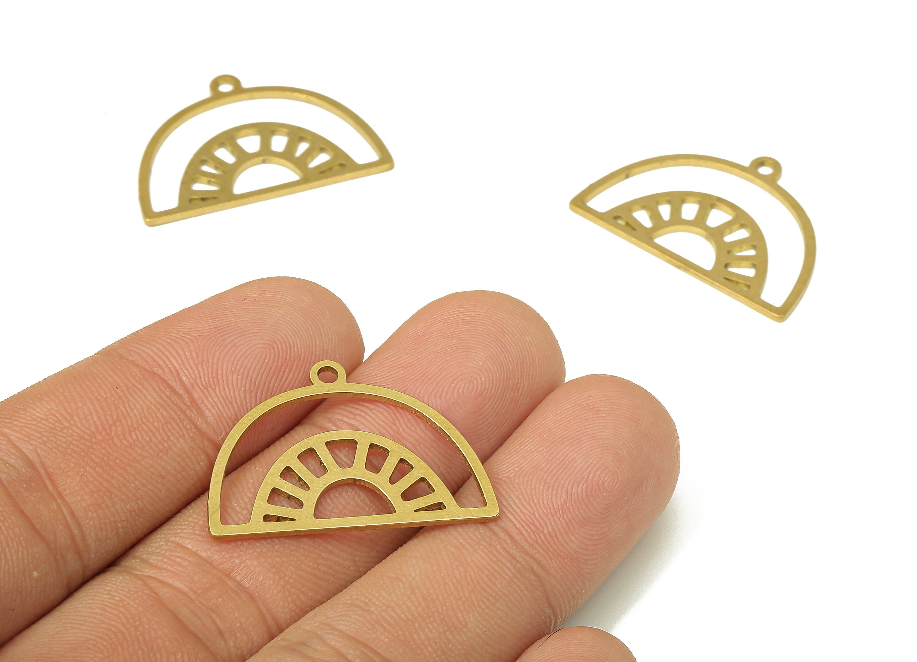 Brass Semicircle Earring Charms - Raw Brass Rainbow Pendant With Loop - For Necklace - Dome Earring Charm - 28.85x19.82x0.87mm - PPA4959 - DOMEDBAZAAR
