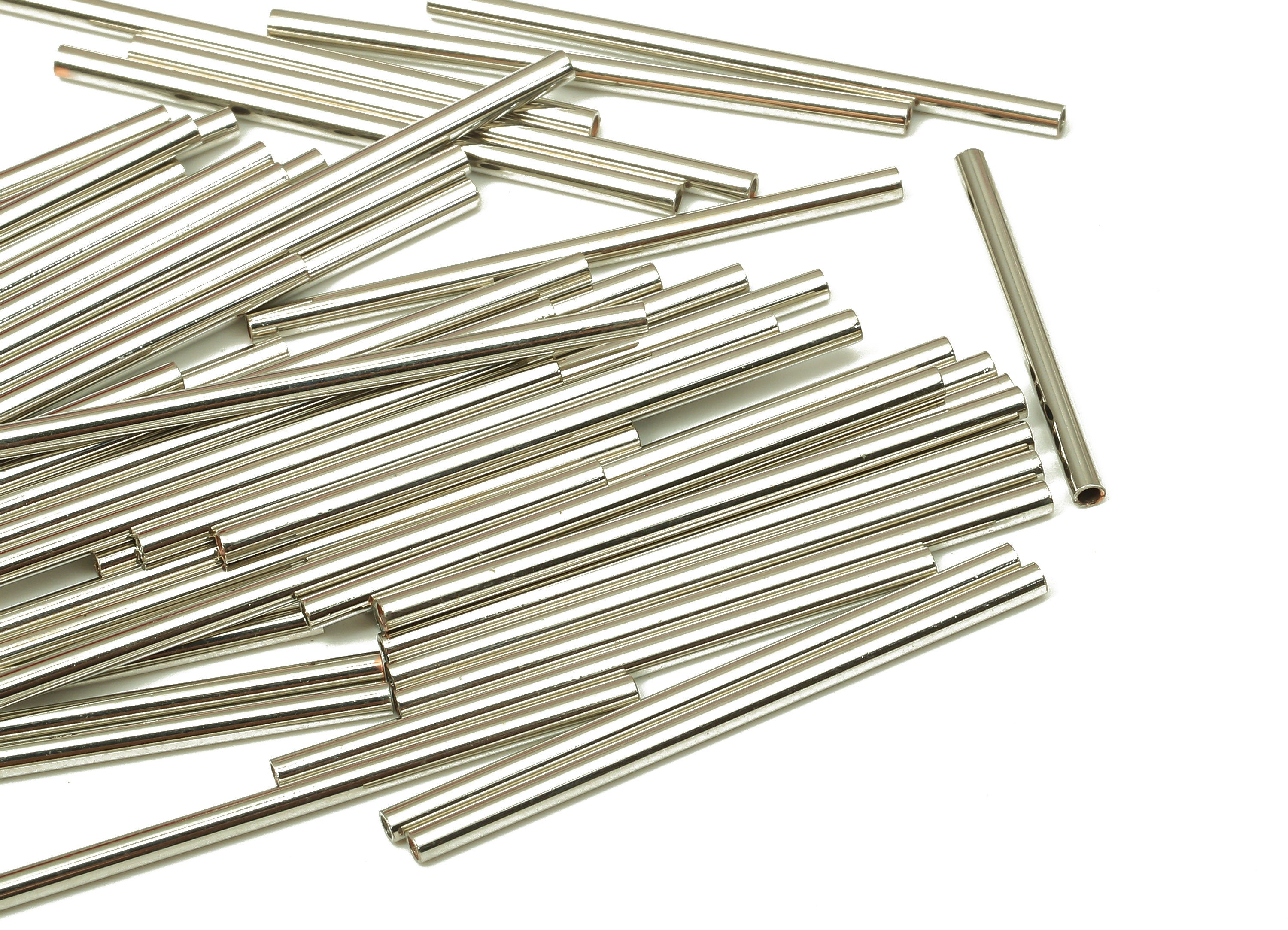 Silver Tone Himmeli Tubes - Brass Round Himmeli DIY Tube Beads - Circle Pipes for Geometric - For Air Plants -1.5x0.2x30mm - PP4567S-30 - DOMEDBAZAAR