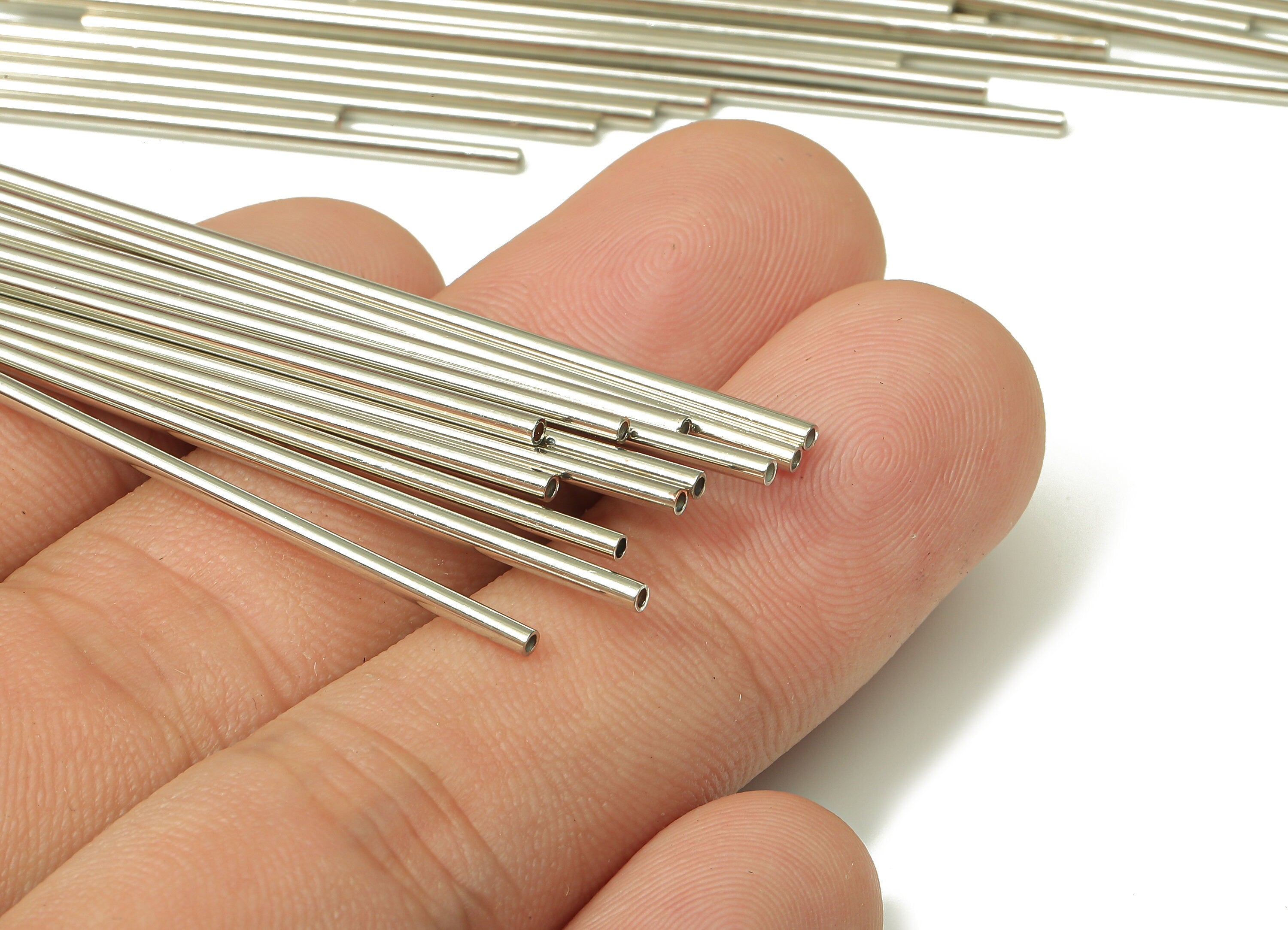 Silver Tone Himmeli Tubes - Brass Round Himmeli DIY Tube Beads - Circle Pipes for Geometric - For Air Plants -1.5x0.2x60mm - PP4567S-60 - DOMEDBAZAAR