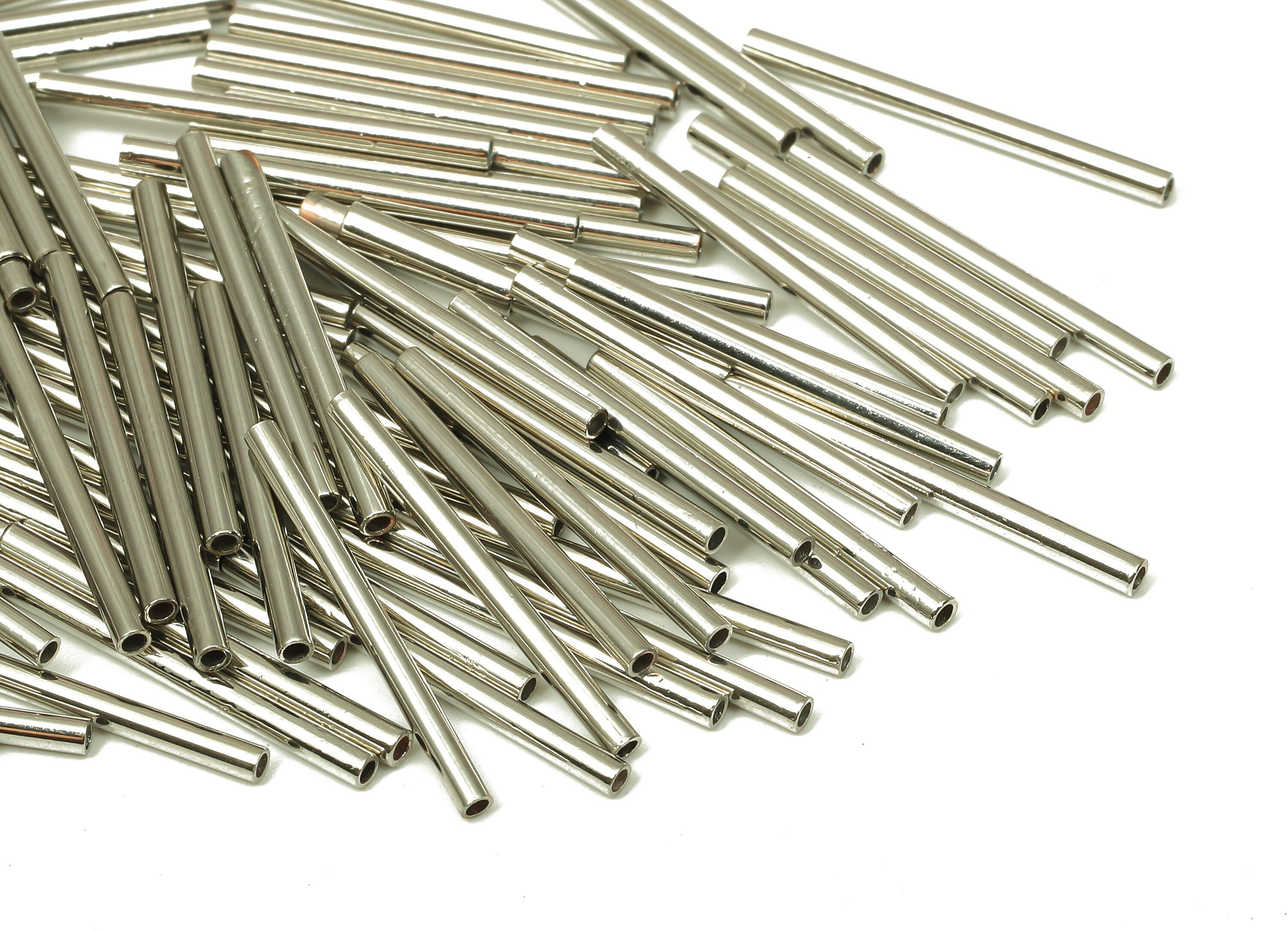 Silver Tone Himmeli Tubes - Brass Round Himmeli DIY Tube Beads - Circle Pipes for Geometric - For Air Plants - 1.5x0.2x20mm - PP4567S-20 - DOMEDBAZAAR