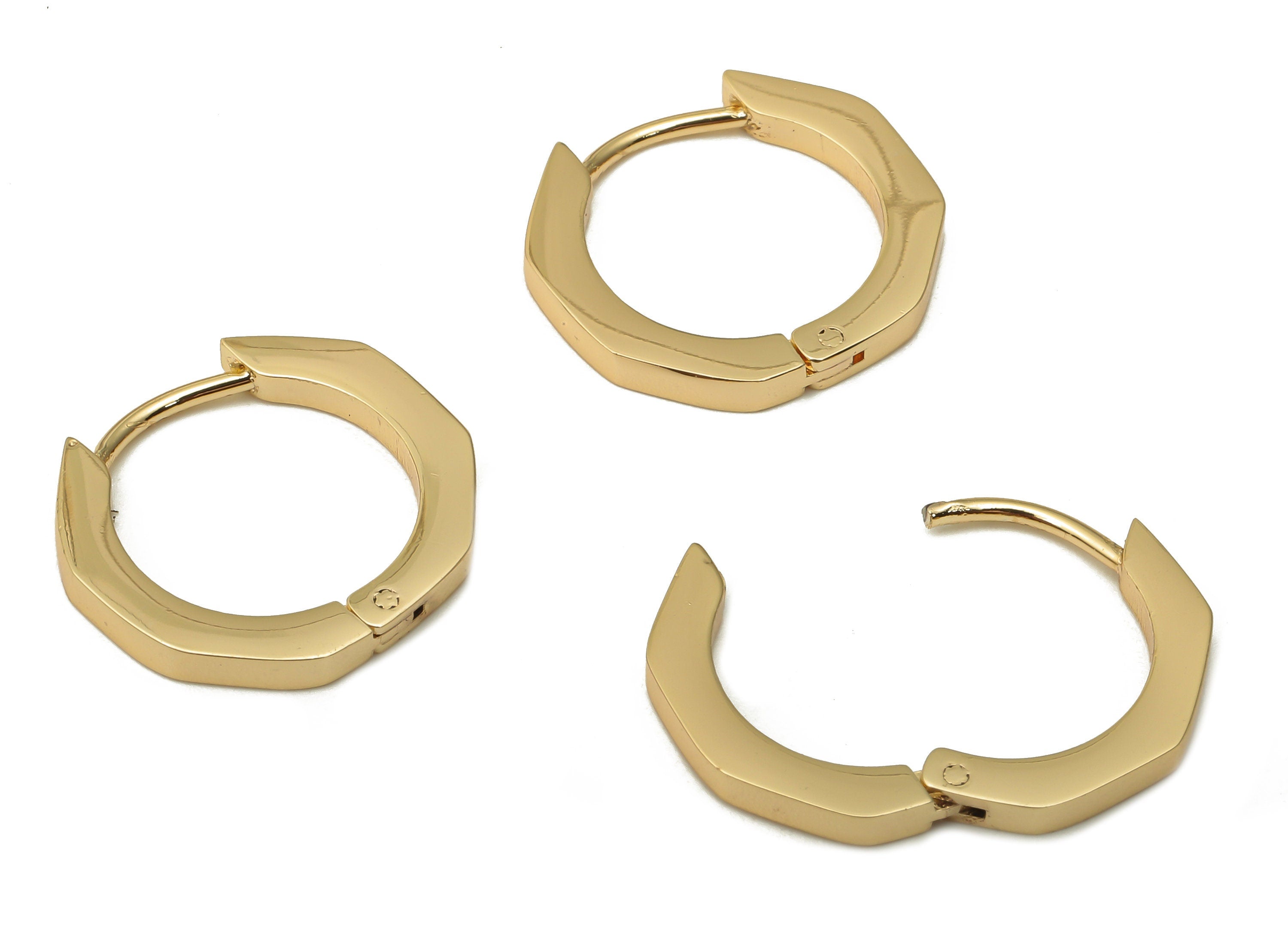 Brass Round Earrings Post - Brass Octagon Stud Earring - Brass Octagon Hoop Earrings - 18K Real Gold Plating - 17.26x16.04x1.95mm - RGP5068 - DOMEDBAZAAR