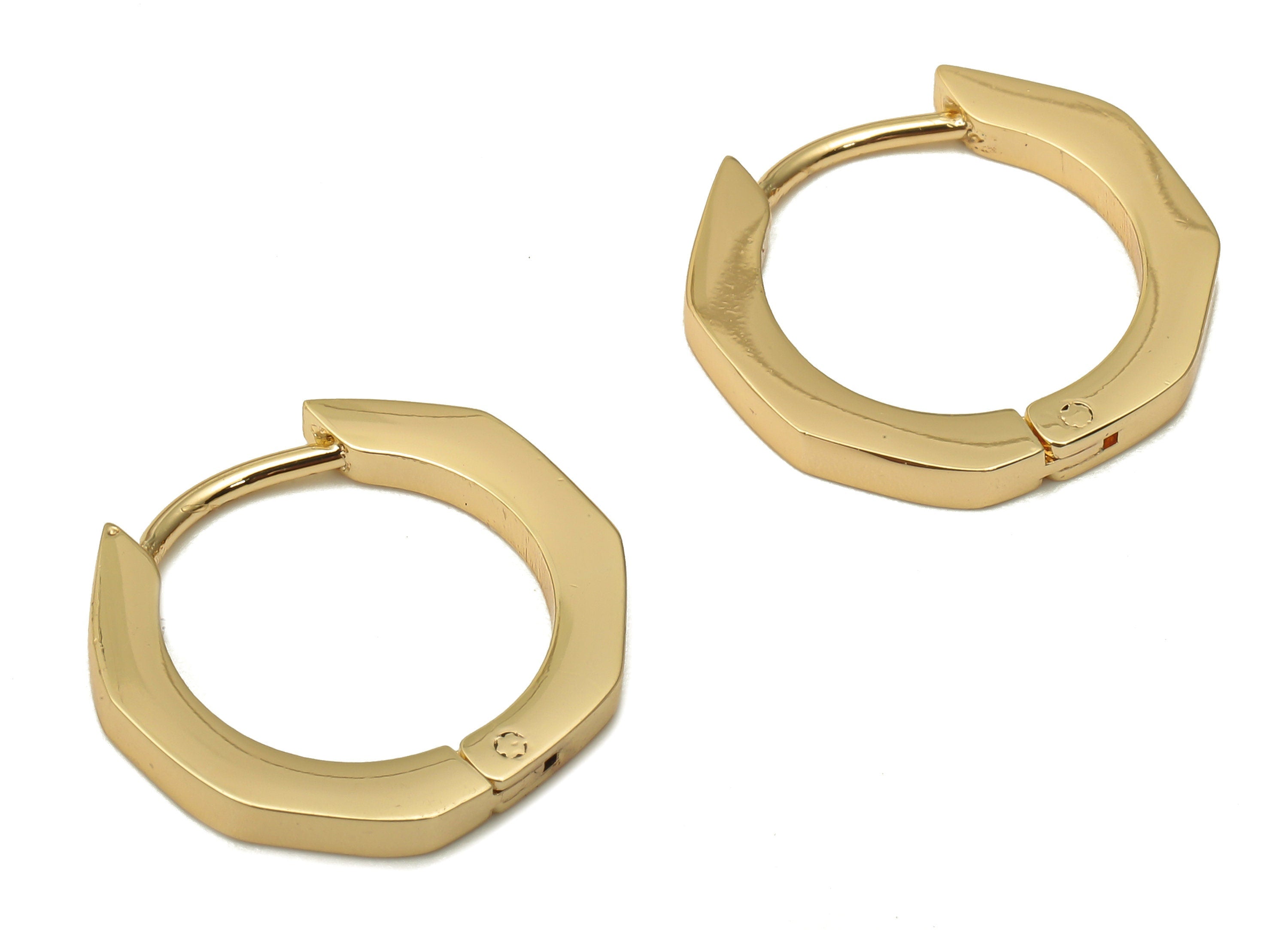 Brass Round Earrings Post - Brass Octagon Stud Earring - Brass Octagon Hoop Earrings - 18K Real Gold Plating - 17.26x16.04x1.95mm - RGP5068 - DOMEDBAZAAR