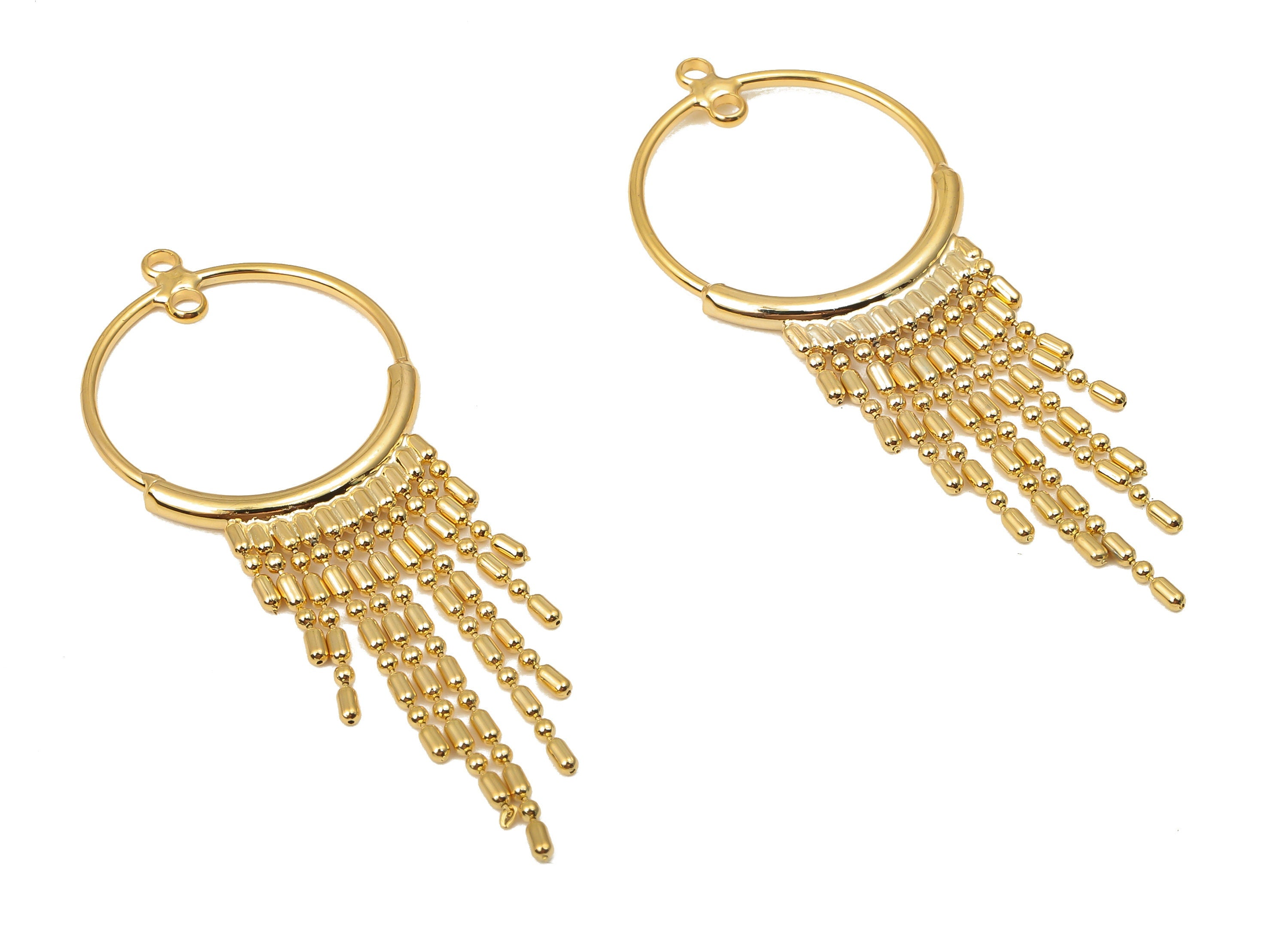 Brass Round Tassel Earring - Brass Chains Ring Hanging Hoop Pendant - 18K Real Gold Plated Brass - 50.17x19.26x2.02mm - RGP5069 - DOMEDBAZAAR