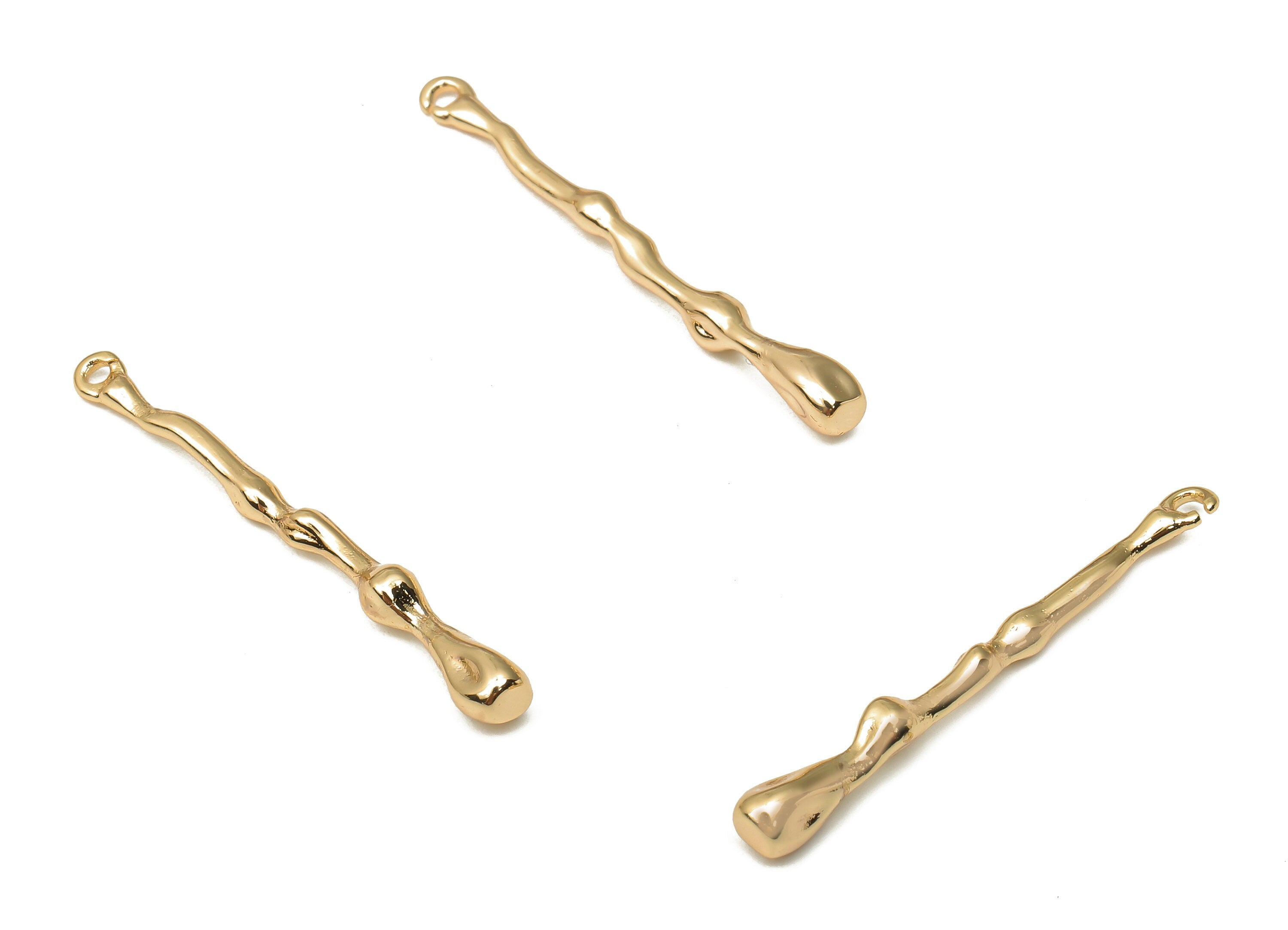 Brass Long Melting Bar Earring Charm - Brass Irregular pendant - Brass Necklace - 18K Real Gold Plated Brass - 30.82x3.36x3.36mm - RGP5081 - DOMEDBAZAAR