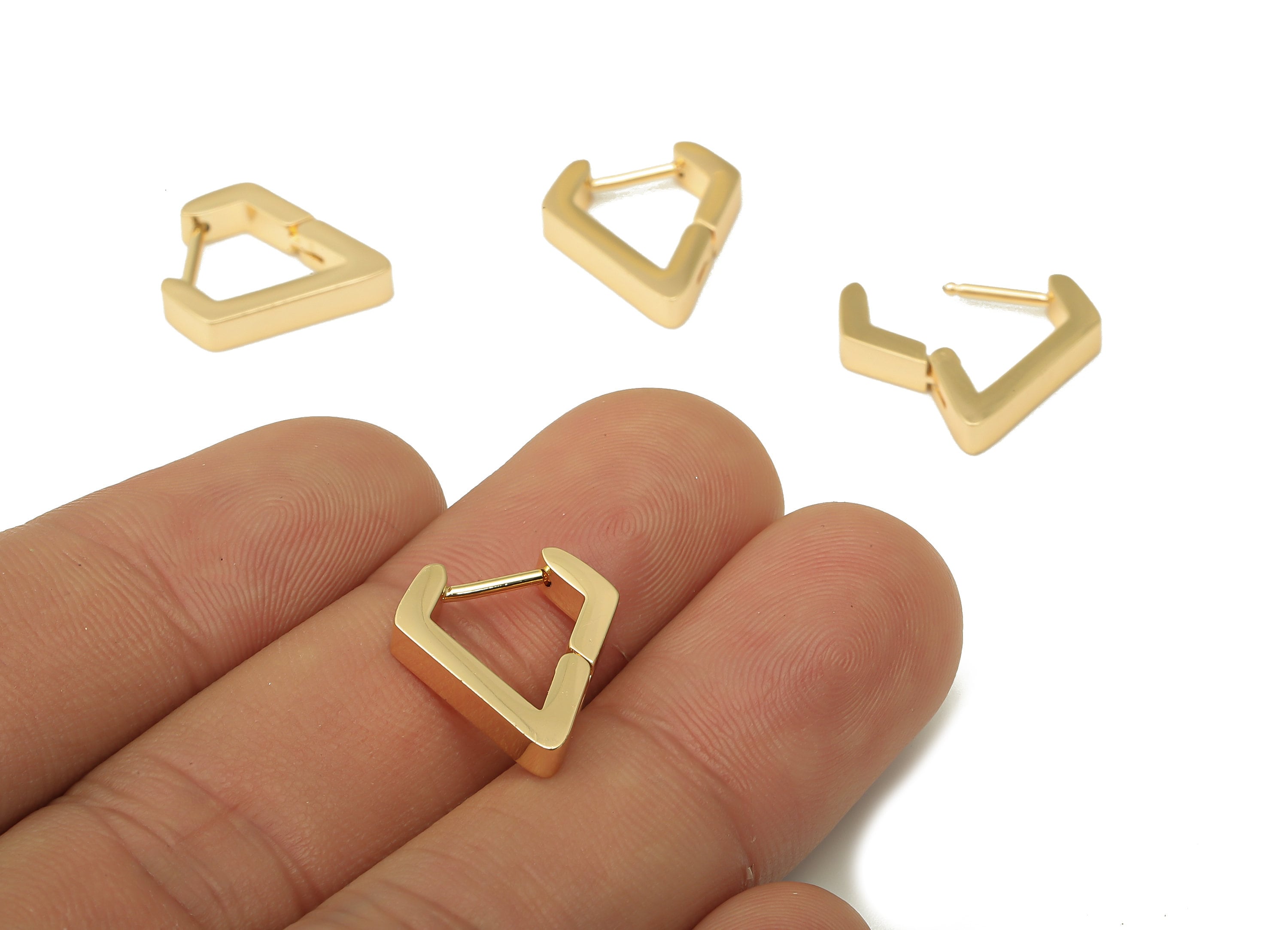 Brass Thick Diamond Earrings Clasps - Brass Clasp - Brass V Clasps - 18K Real Gold Plated Brass - 16.1x14.63x2.92mm - RGP5088 - DOMEDBAZAAR