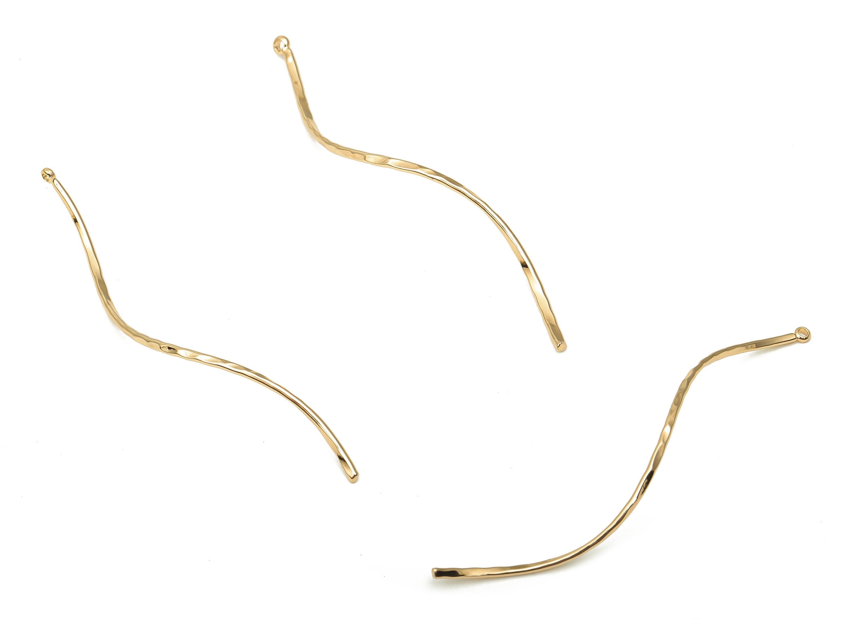 Brass Curly Pendants - Brass Thin Long Curved Earring Wire Pendant - For Necklace - 18K Real Gold Plated Brass - 62.82x1.4x0.72mm - RGP5092 - DOMEDBAZAAR