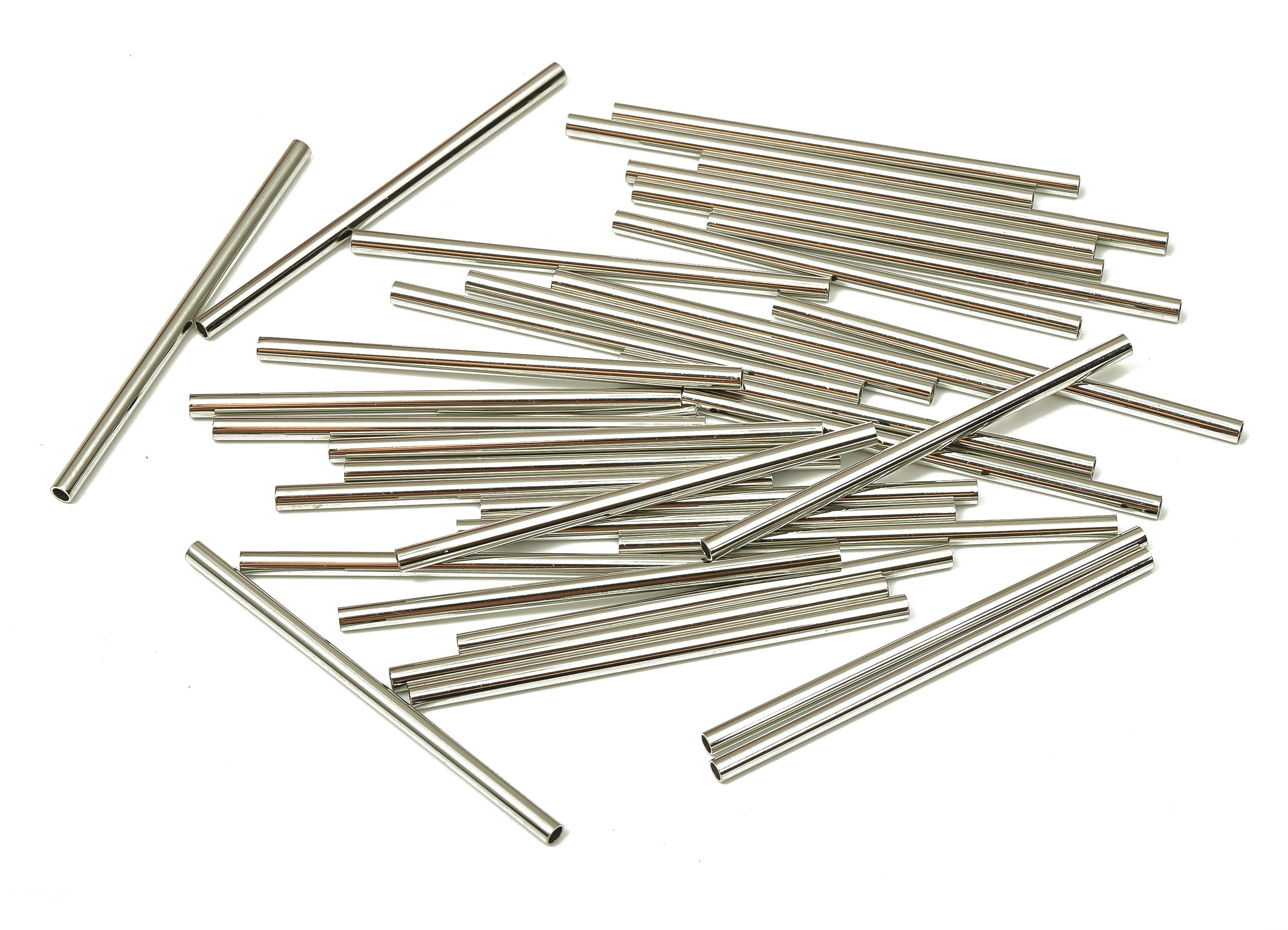Silver Tone Himmeli Tubes - Brass Round Himmeli DIY Tube Beads - Circle Pipes for Geometric - For Air Plants - 2x0.2x40mm - PP4568S-40 - DOMEDBAZAAR