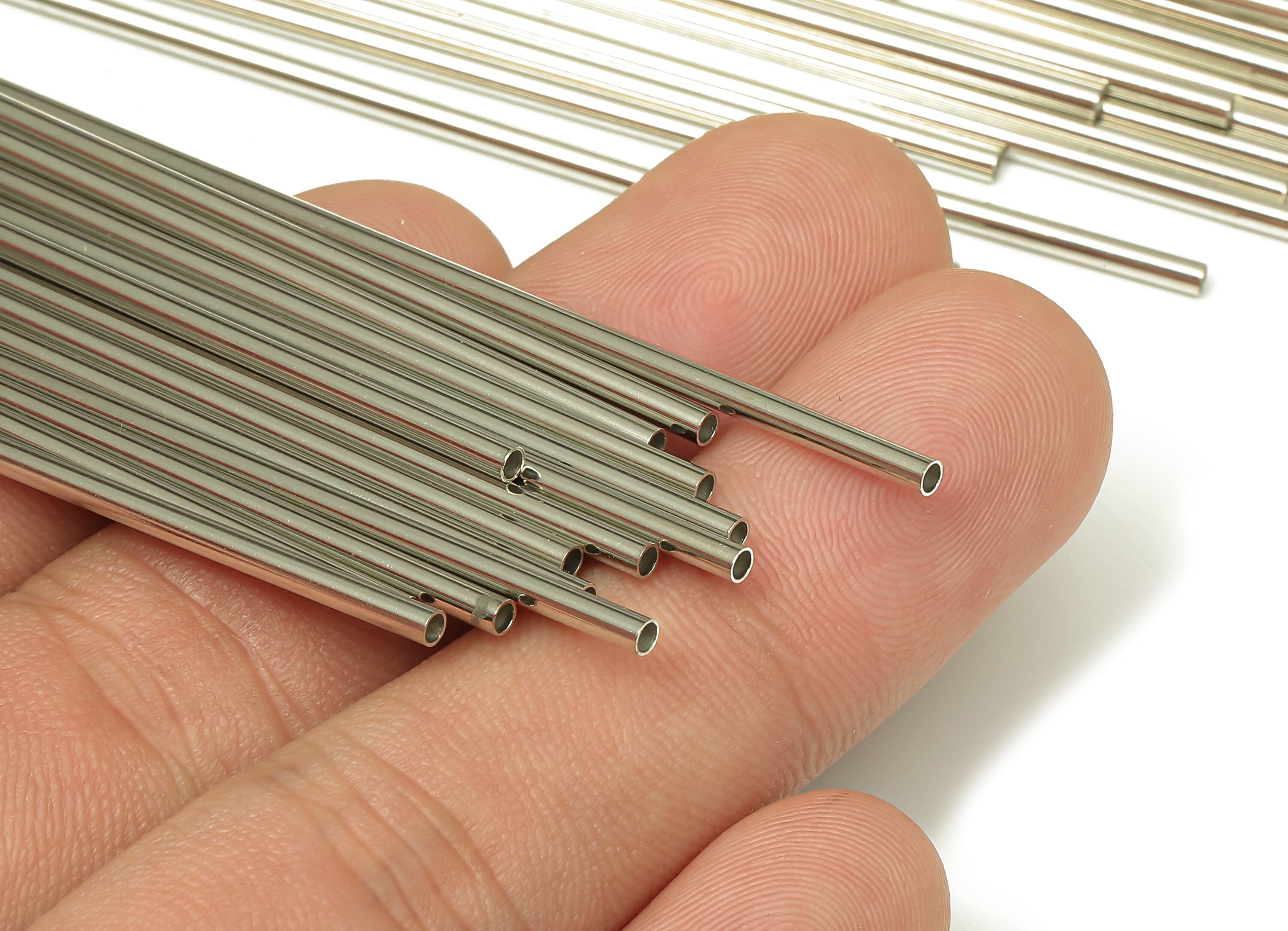 Silver Tone Himmeli Tubes - Brass Round Himmeli DIY Tube Beads - Circle Pipes for Geometric - For Air Plants - 2x0.2x110mm- PP4568S-110 - DOMEDBAZAAR