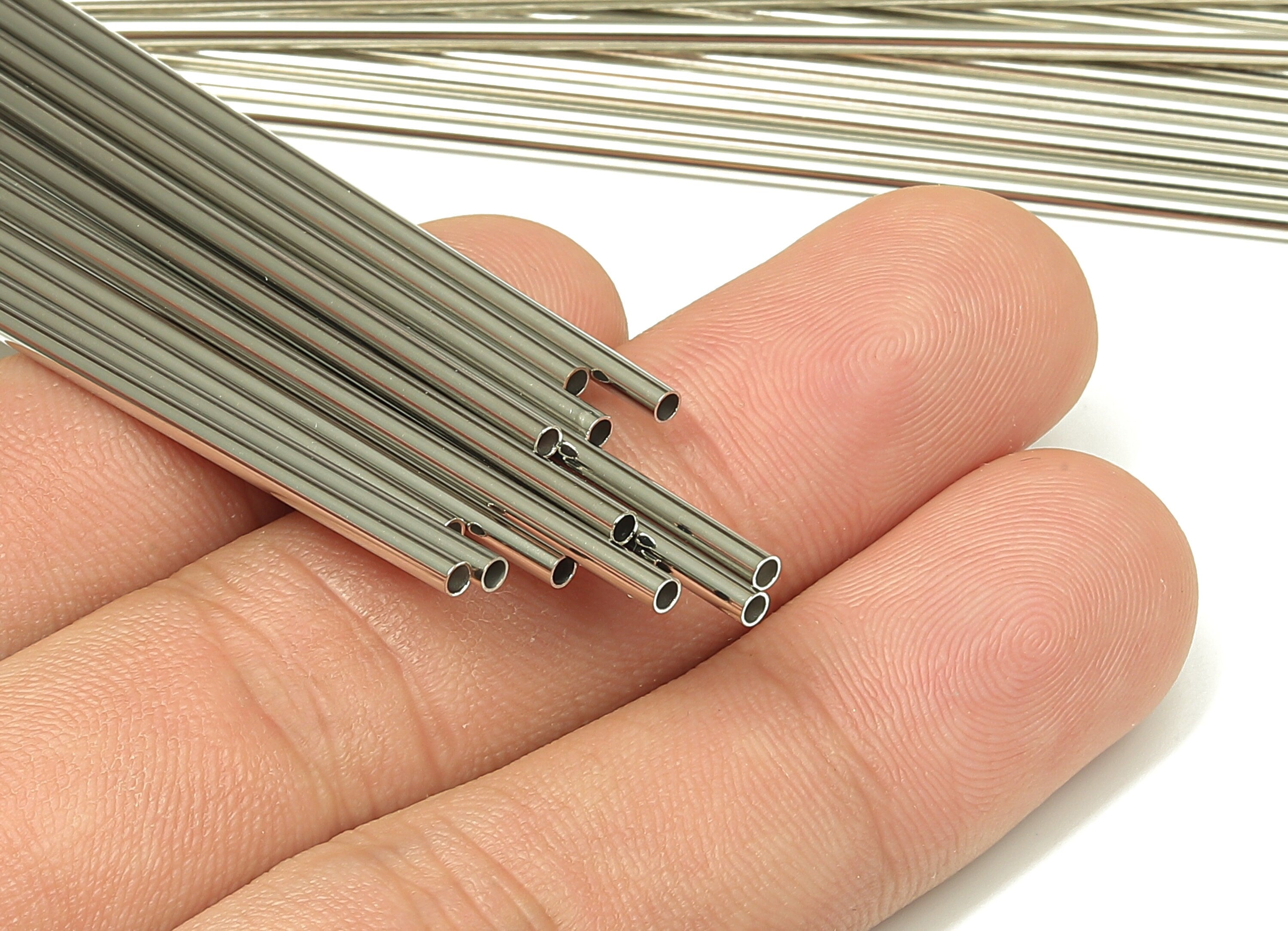 Silver Tone Himmeli Tubes - Brass Round Himmeli DIY Tube Beads - Circle Pipes for Geometric - For Air Plants - 2x0.2x130mm -PP4568S-130 - DOMEDBAZAAR