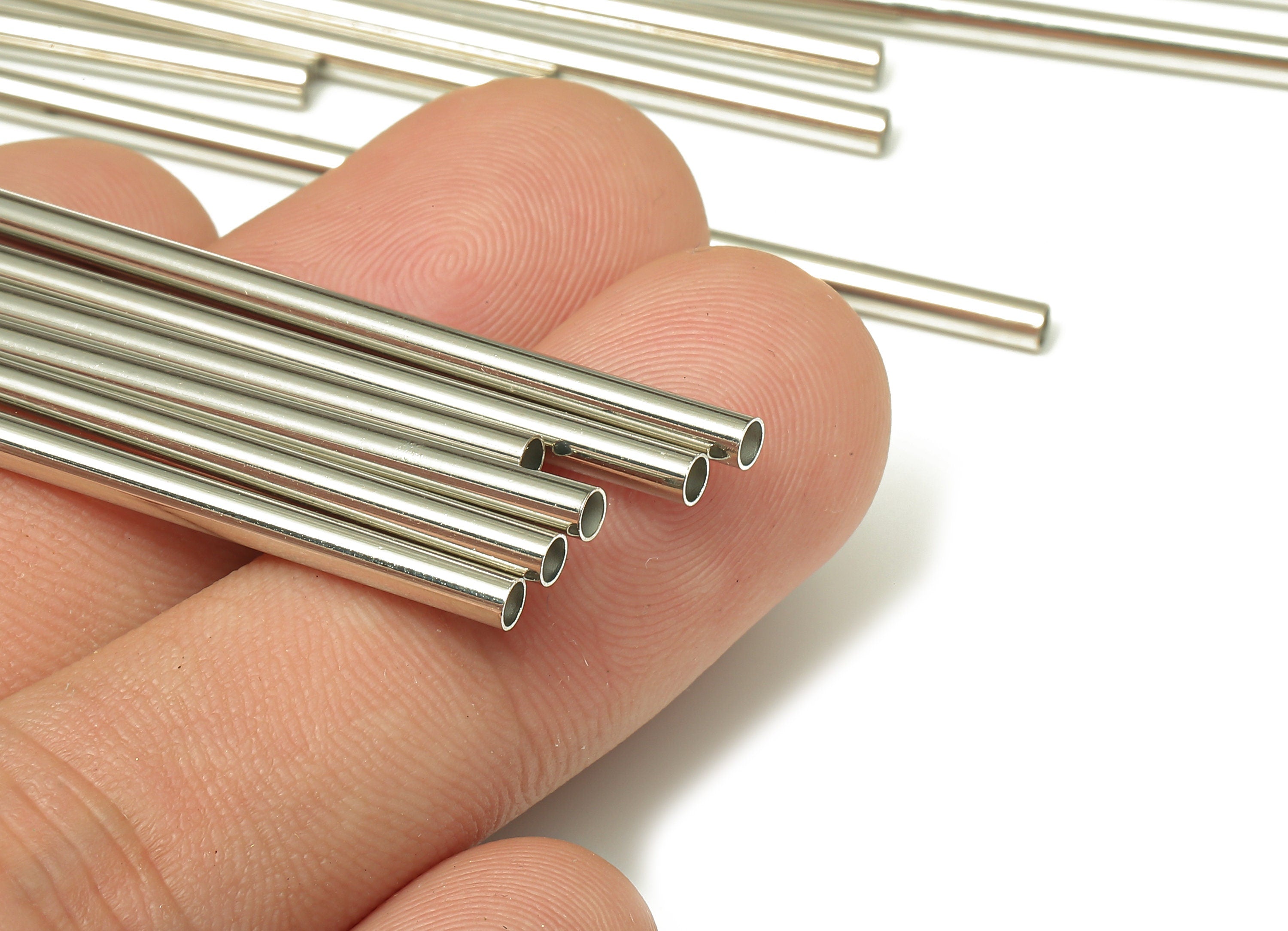 Silver Tone Himmeli Tubes - Brass Round Himmeli DIY Tube Beads - Circle Pipes for Geometric - For Air Plants - 2.5x0.2x70mm- PP4569S-70 - DOMEDBAZAAR