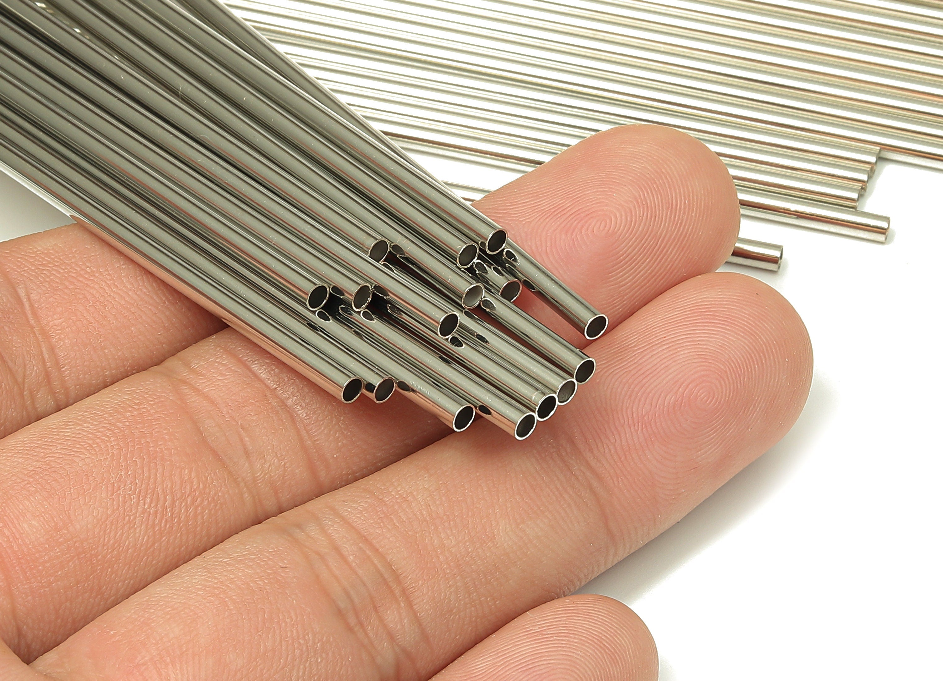 Silver Tone Himmeli Tubes - Brass Round Himmeli DIY Tube Beads - Circle Pipes for Geometric - For Air Plants -2.5x0.2x140mm- PP4569S-140 - DOMEDBAZAAR