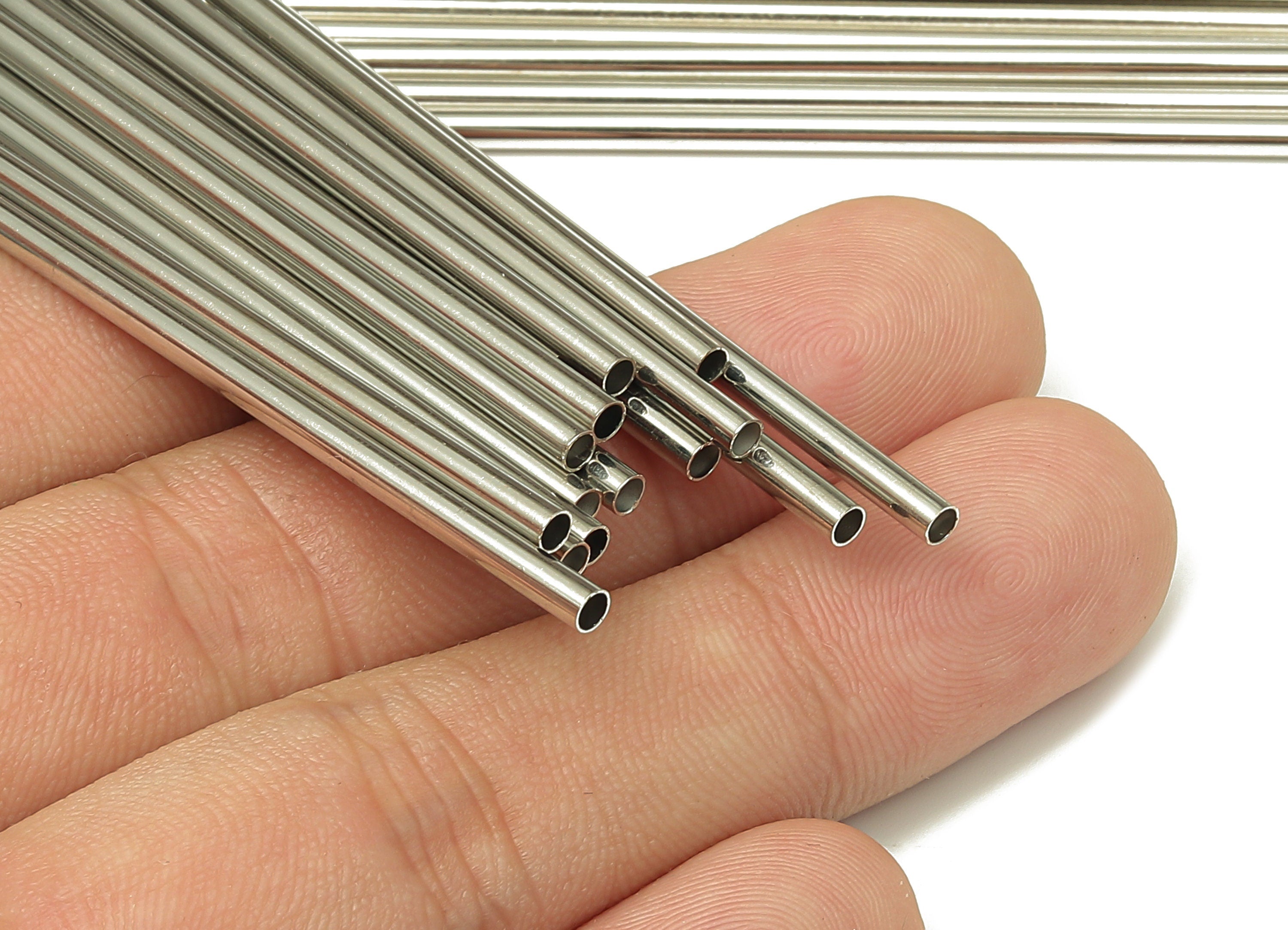 Silver Tone Himmeli Tubes - Brass Round Himmeli DIY Tube Beads - Circle Pipes for Geometric - For Air Plants -2.5x0.2x200mm- PP4569S-200 - DOMEDBAZAAR