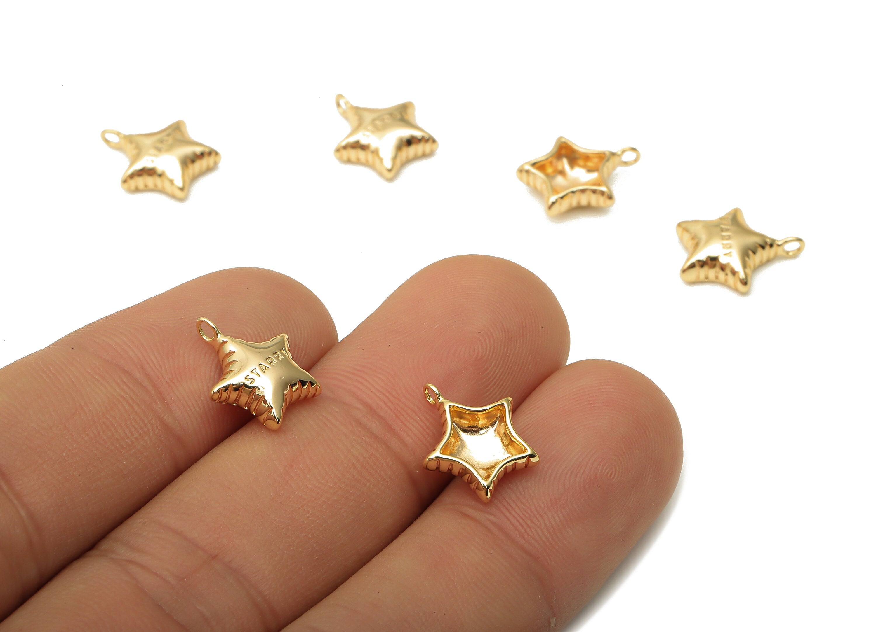 Brass Star Earrings Charm - Brass Star Pendant - Brass Starry Pendant - 18K Real Gold Plated Brass - 12.78x10.84x2.83mm - RGP5093 - DOMEDBAZAAR