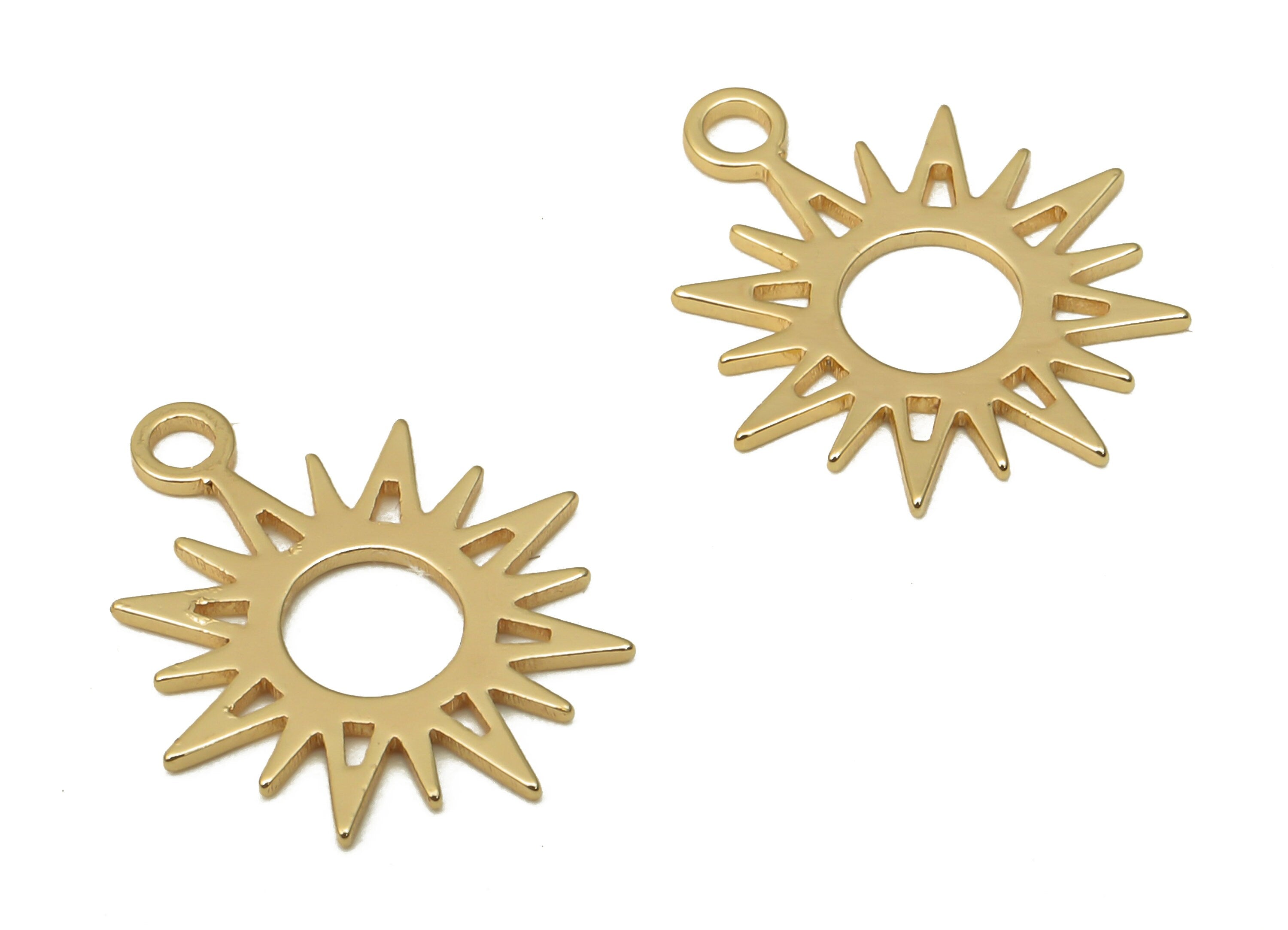 Brass Sun Earrings Charm - Brass Round Sun Pendant - Mini Sun Necklace - 18K Real Gold Plated Brass - 15.2x12.96x0.62mm - RGP5096 - DOMEDBAZAAR