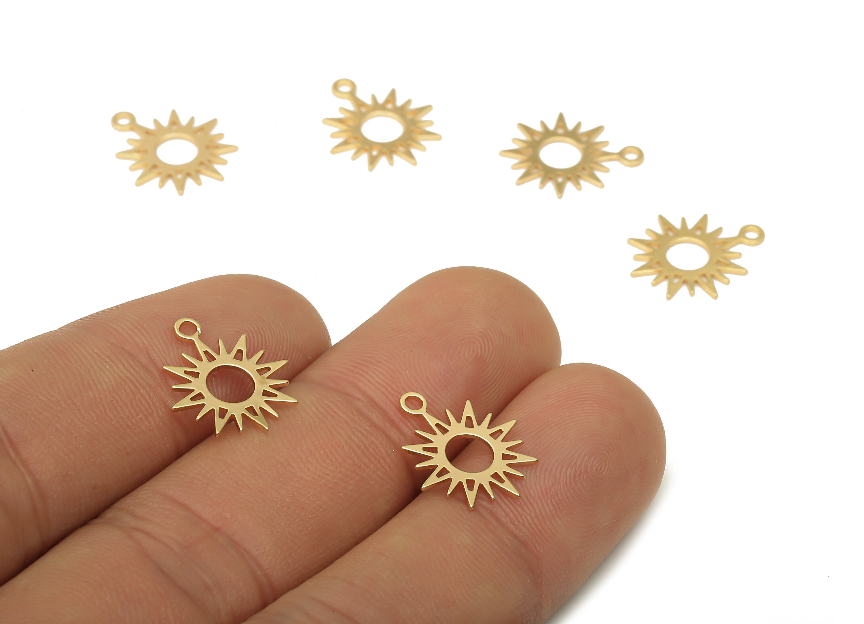 Brass Sun Earrings Charm - Brass Round Sun Pendant - Mini Sun Necklace - 18K Real Gold Plated Brass - 15.2x12.96x0.62mm - RGP5096 - DOMEDBAZAAR