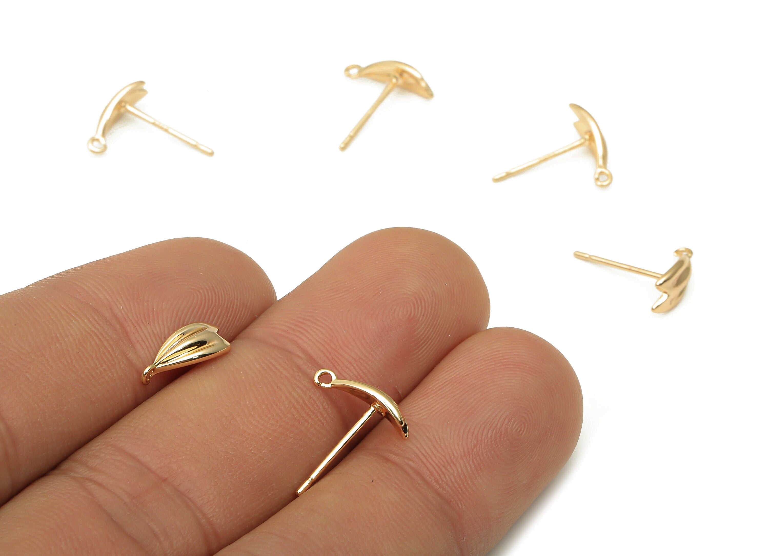 Brass Wing Earrings Studs - Brass Silver Earring With Loop - 925 Silver Stud - 18k Real Gold Plated - 11.16x4.72x1.3mm -RGP5098 - DOMEDBAZAAR