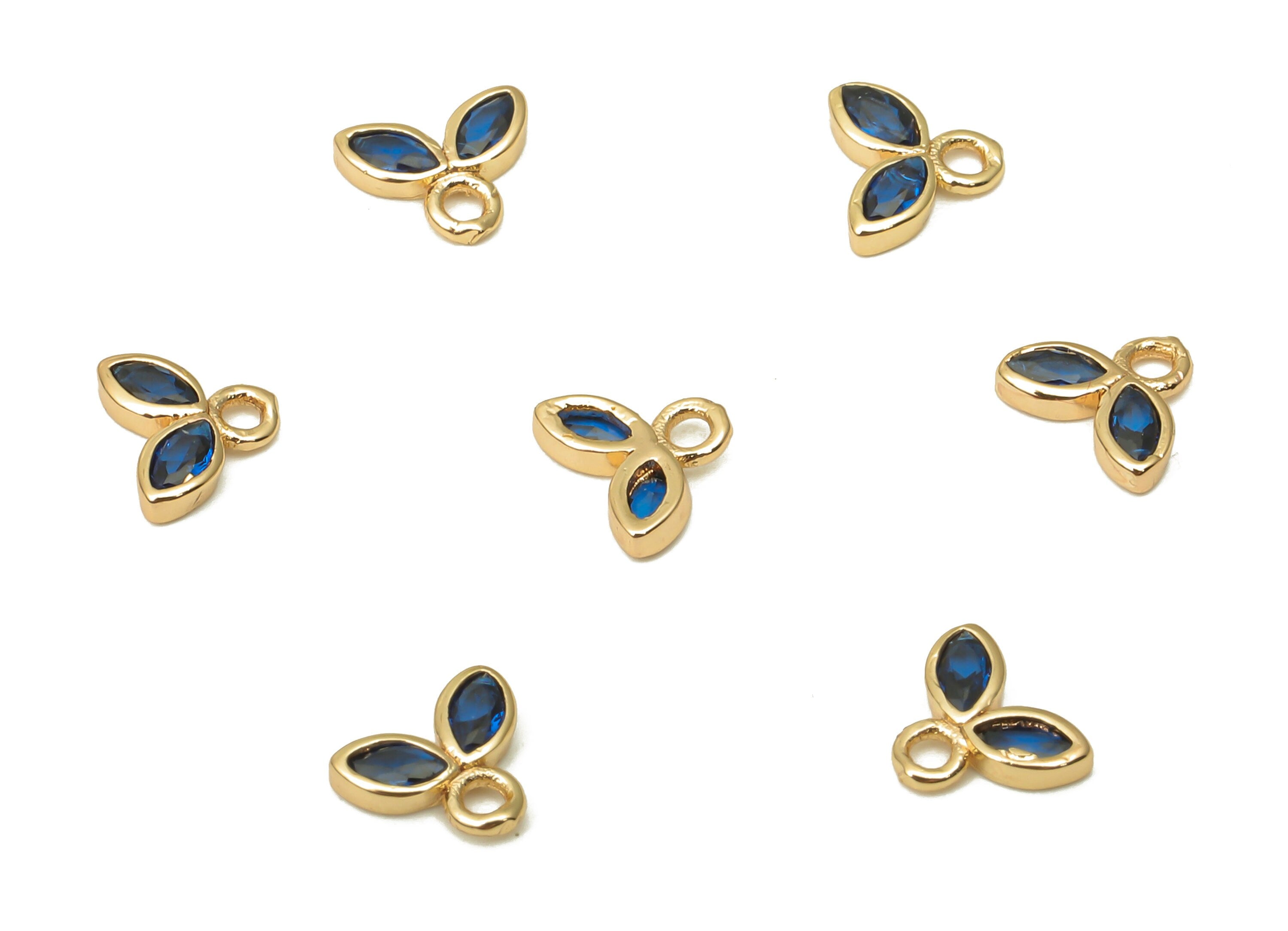Brass Tiny Flower Earrings Charms with Zircon - Tiny Pendant - Mini Marquise Bracelet Charm - 18k Real Gold Plating - 6.04x5x1.3mm - RGP5099 - DOMEDBAZAAR
