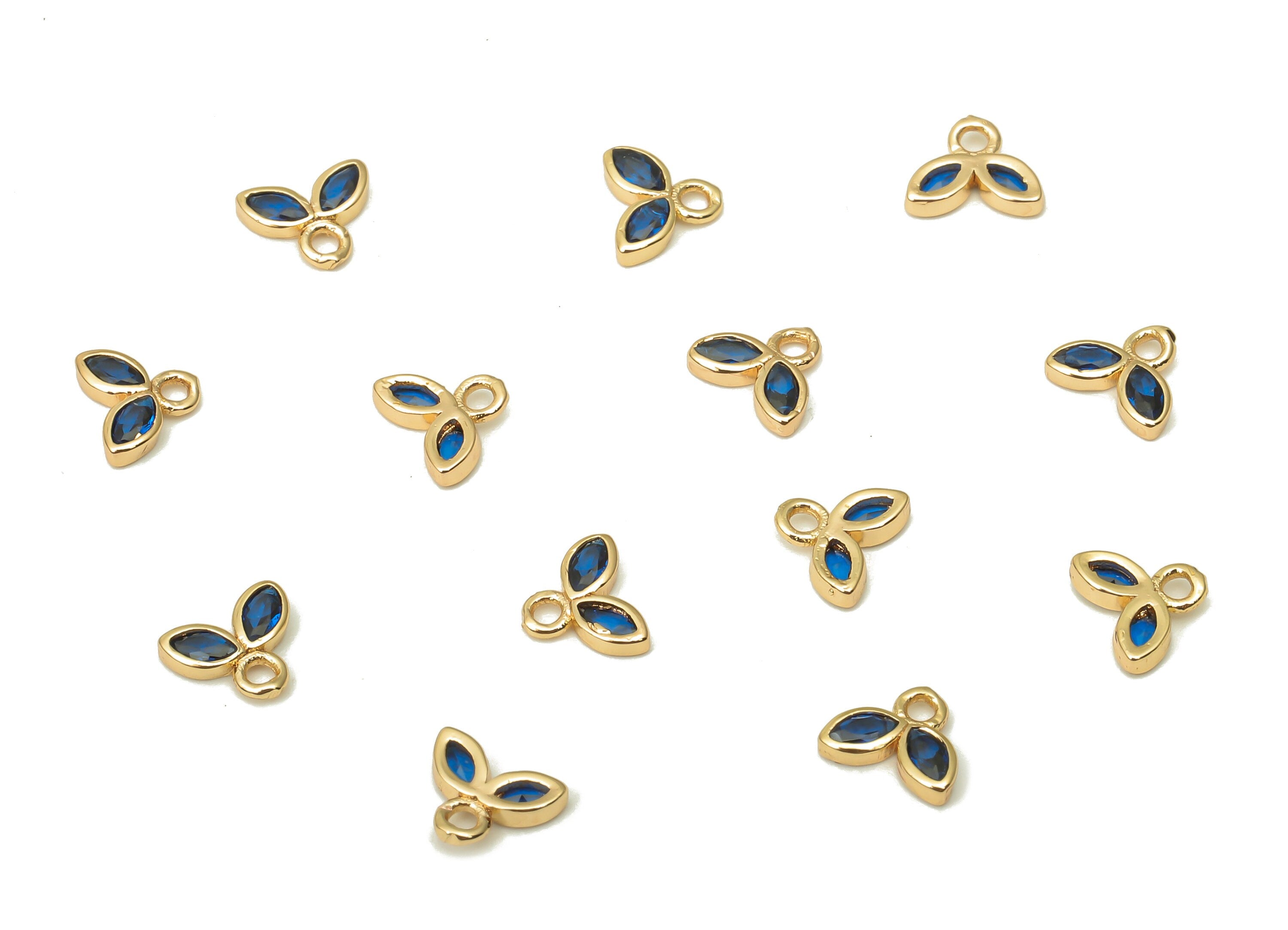 Brass Tiny Flower Earrings Charms with Zircon - Tiny Pendant - Mini Marquise Bracelet Charm - 18k Real Gold Plating - 6.04x5x1.3mm - RGP5099 - DOMEDBAZAAR