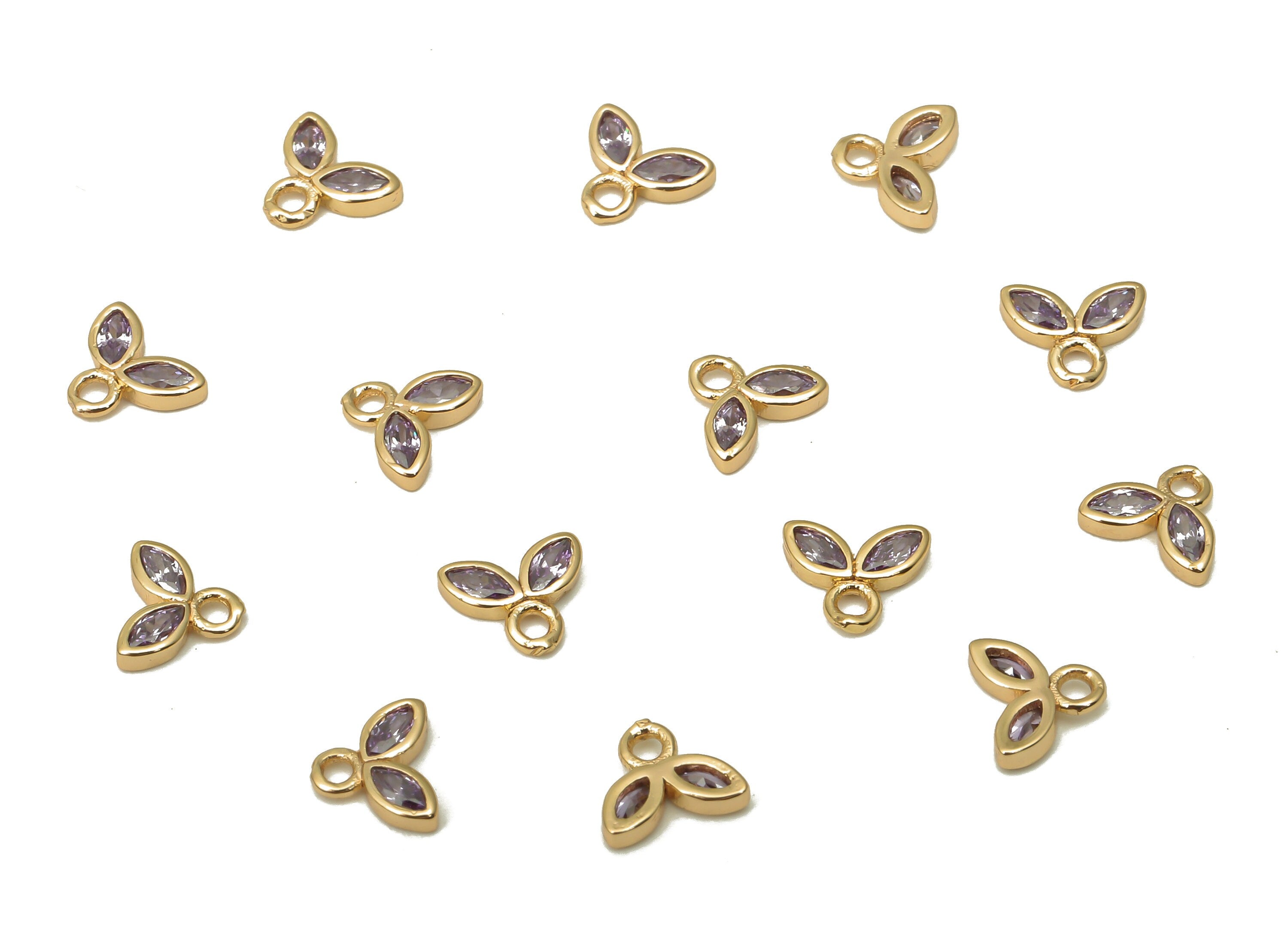 Brass Tiny Flower Earrings Charms with Zircon - Mini Marquise Charm For Bracelet - 18k Real Gold Plating Pendant - 6.04x5x1.3mm - RGP5102 - DOMEDBAZAAR