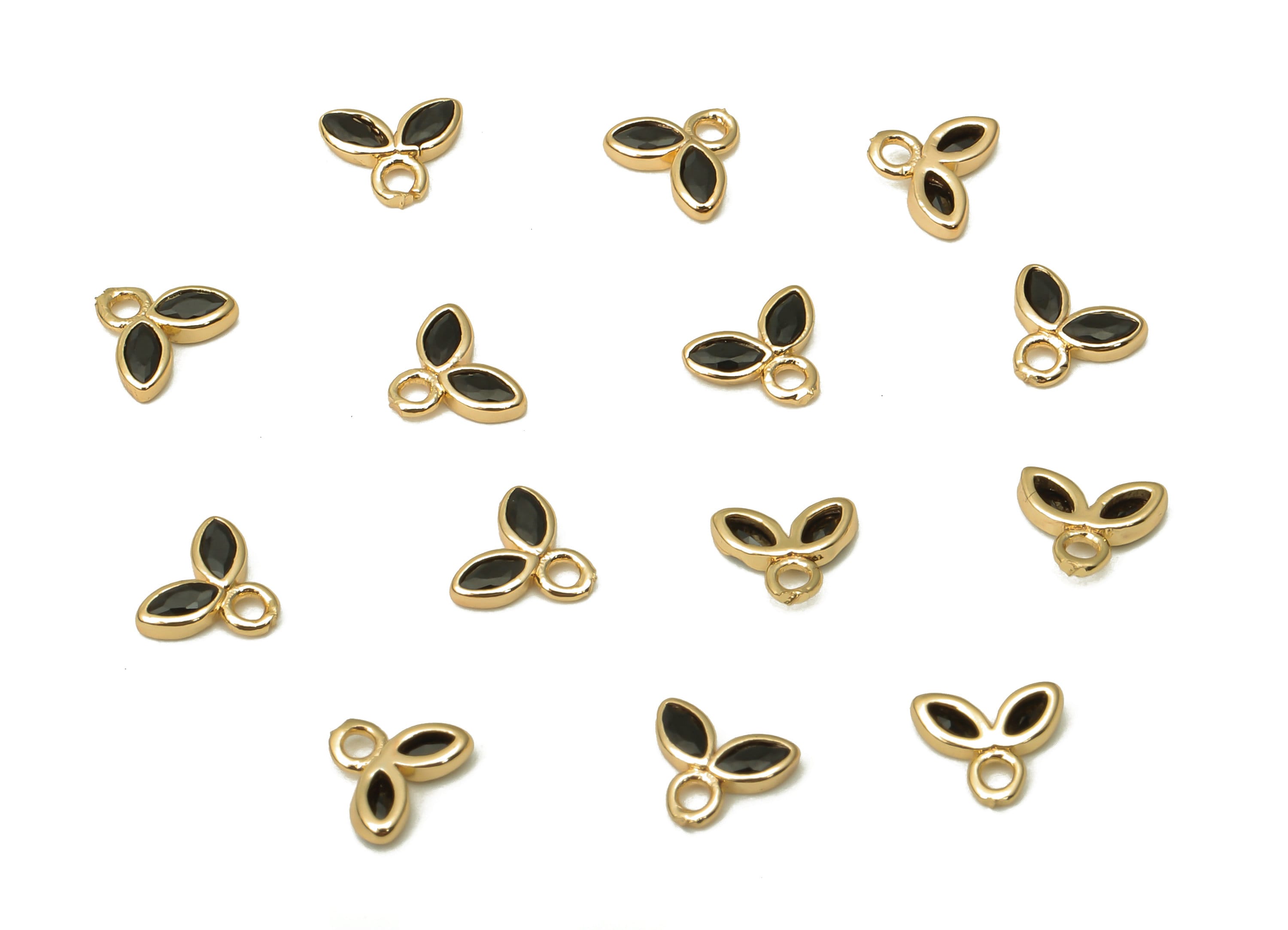 Brass Tiny Flower Earrings Charms with Zircon - Mini Marquise Charm For Bracelet - 18k Real Gold Plating Pendant - 6.04x5x1.3mm - RGP5105 - DOMEDBAZAAR