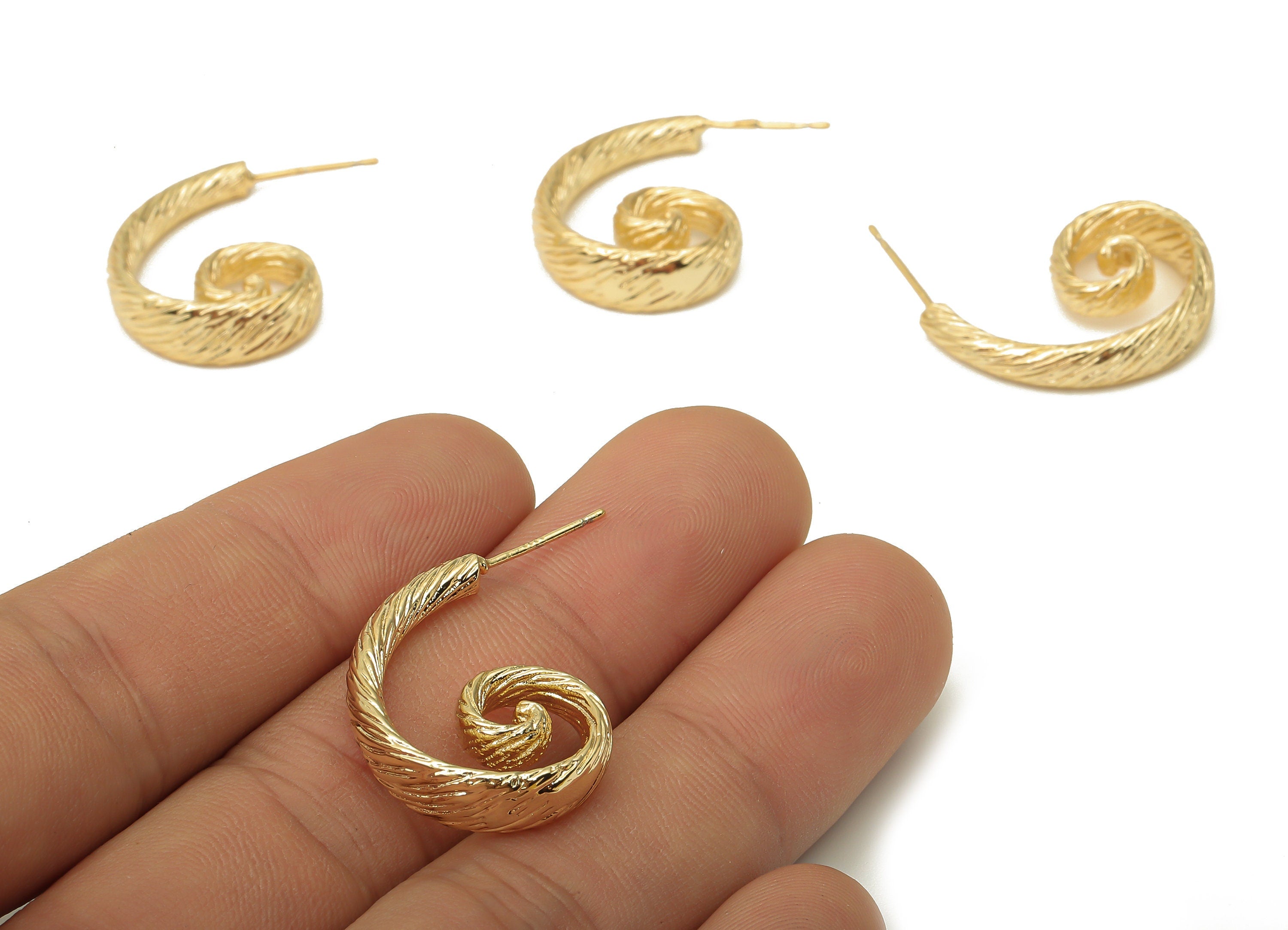 Brass Snail Earring Post - 925 Silver Stud - Brass Earrings Stud - 18K Real Gold Plated Brass - Brass Post - 24.7x19.18x2.62mm - RGP5118 - DOMEDBAZAAR