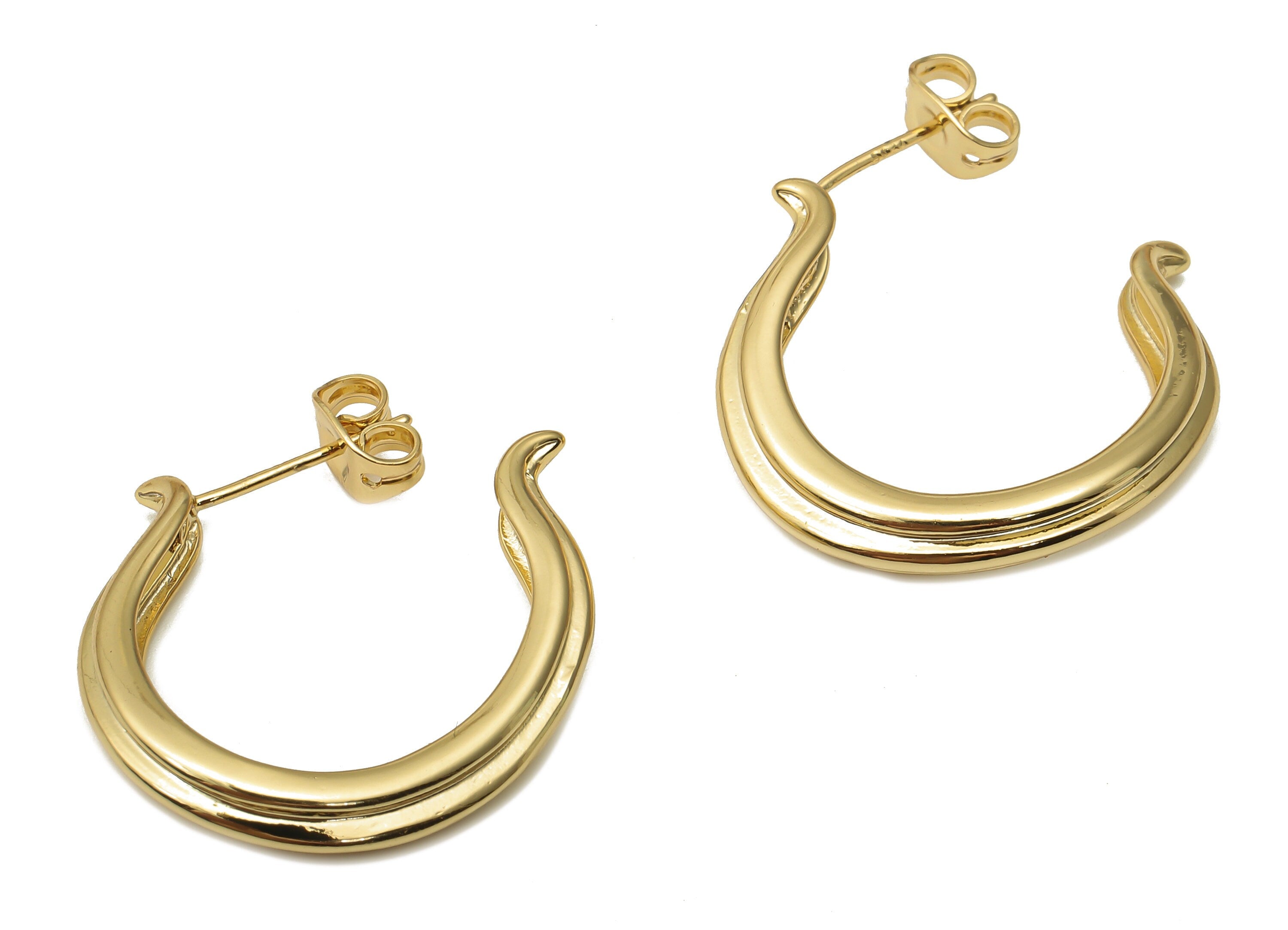 Brass Omega Sign Earring Posts - Brass C Stud - 925 Silver Stud - Brass C Posts - 18K Real Gold Plated Brass - 24.29x21.18x4.45mm - RGP5119 - DOMEDBAZAAR