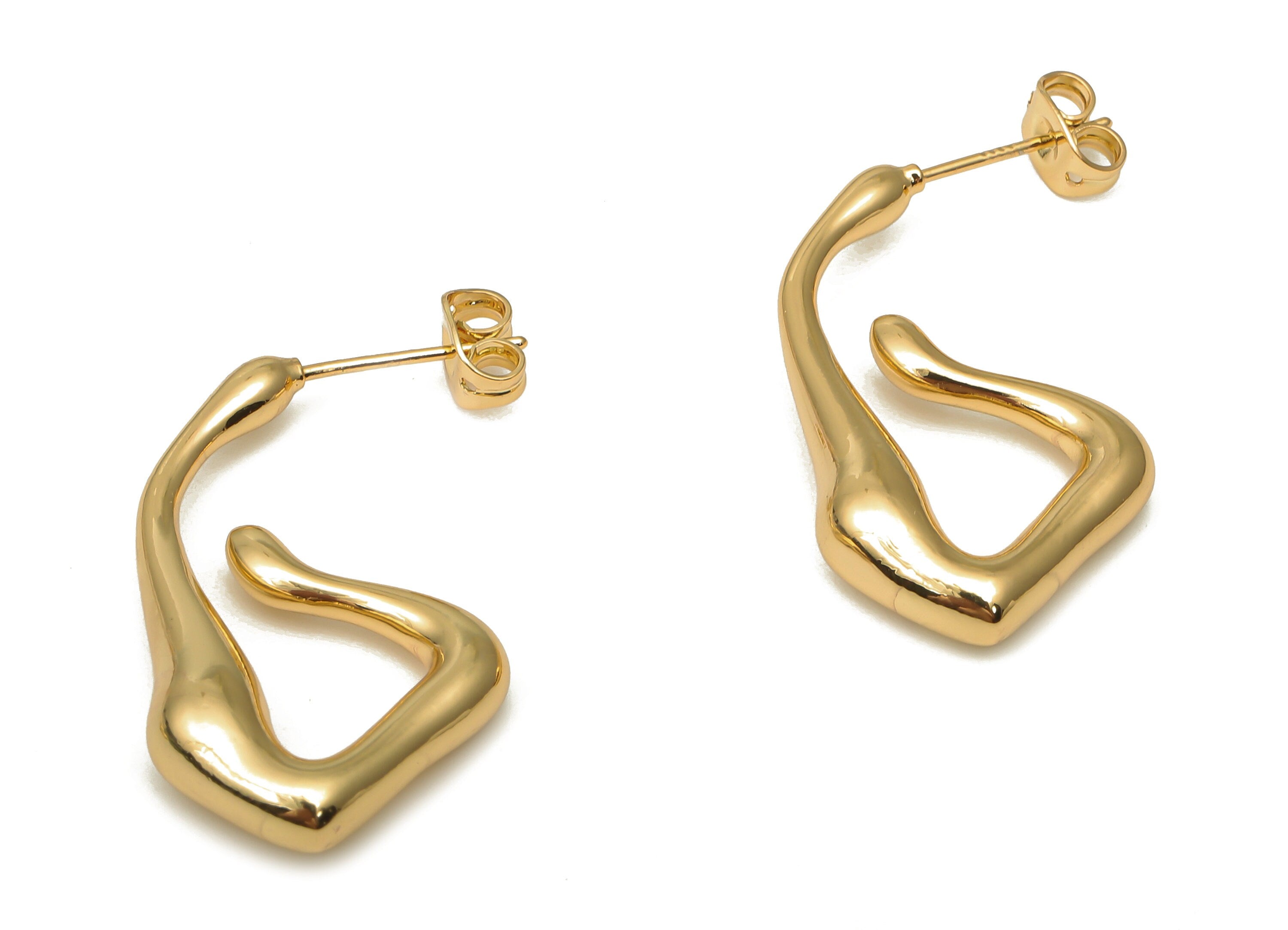 Brass Irregular Earring Posts - Brass Triangle Melting Earring Stud - 18K Real Gold Plating - 925 Silver Stud - 29.54x17.7x5.66mm - RGP5120 - DOMEDBAZAAR