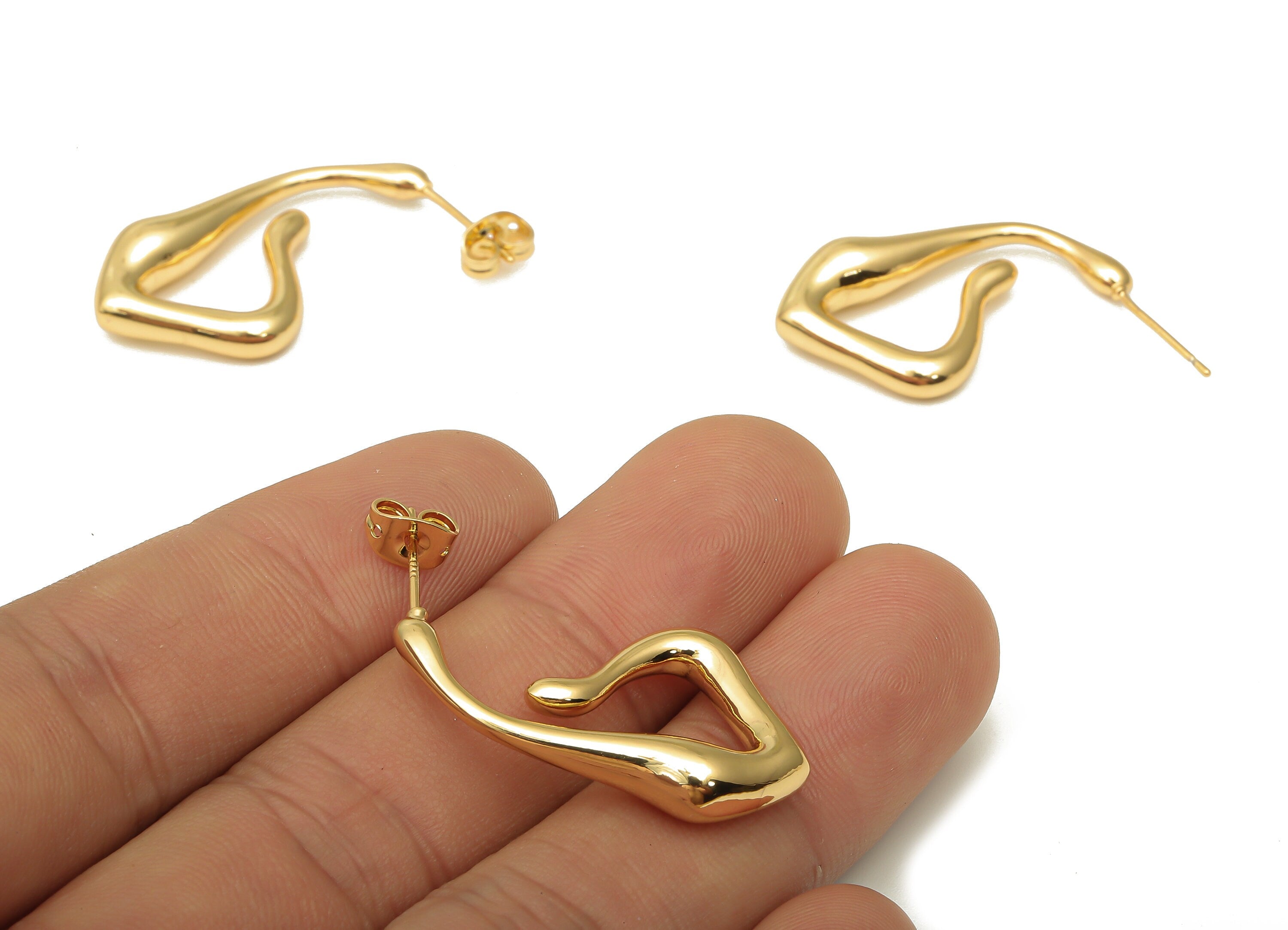 Brass Irregular Earring Posts - Brass Triangle Melting Earring Stud - 18K Real Gold Plating - 925 Silver Stud - 29.54x17.7x5.66mm - RGP5120 - DOMEDBAZAAR