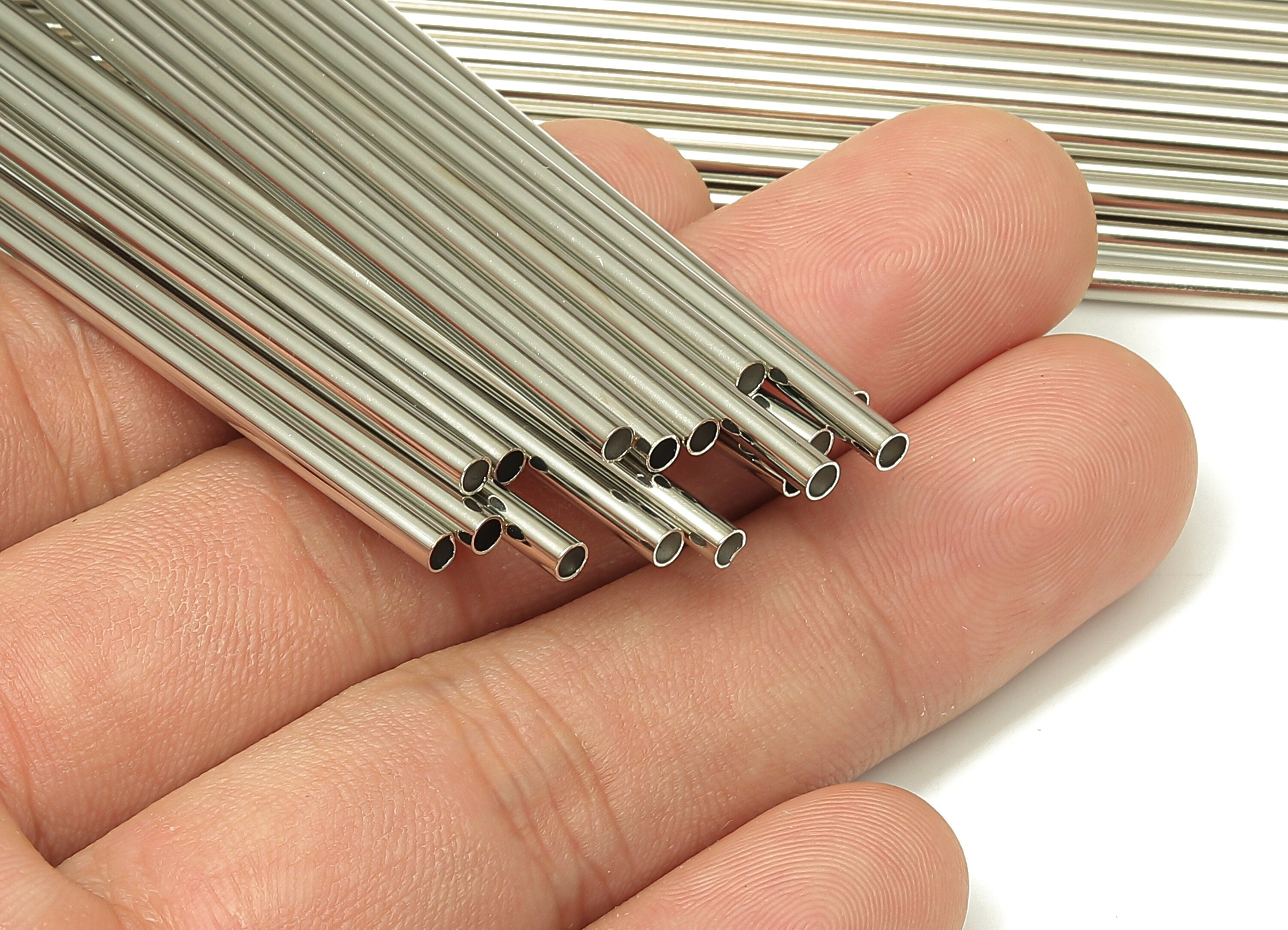 Silver Tone Himmeli Tubes - Brass Round Himmeli DIY Tube Beads - Circle Pipes for Geometric - For Air Plants -2.5x0.2x225mm- PP4569S-225 - DOMEDBAZAAR