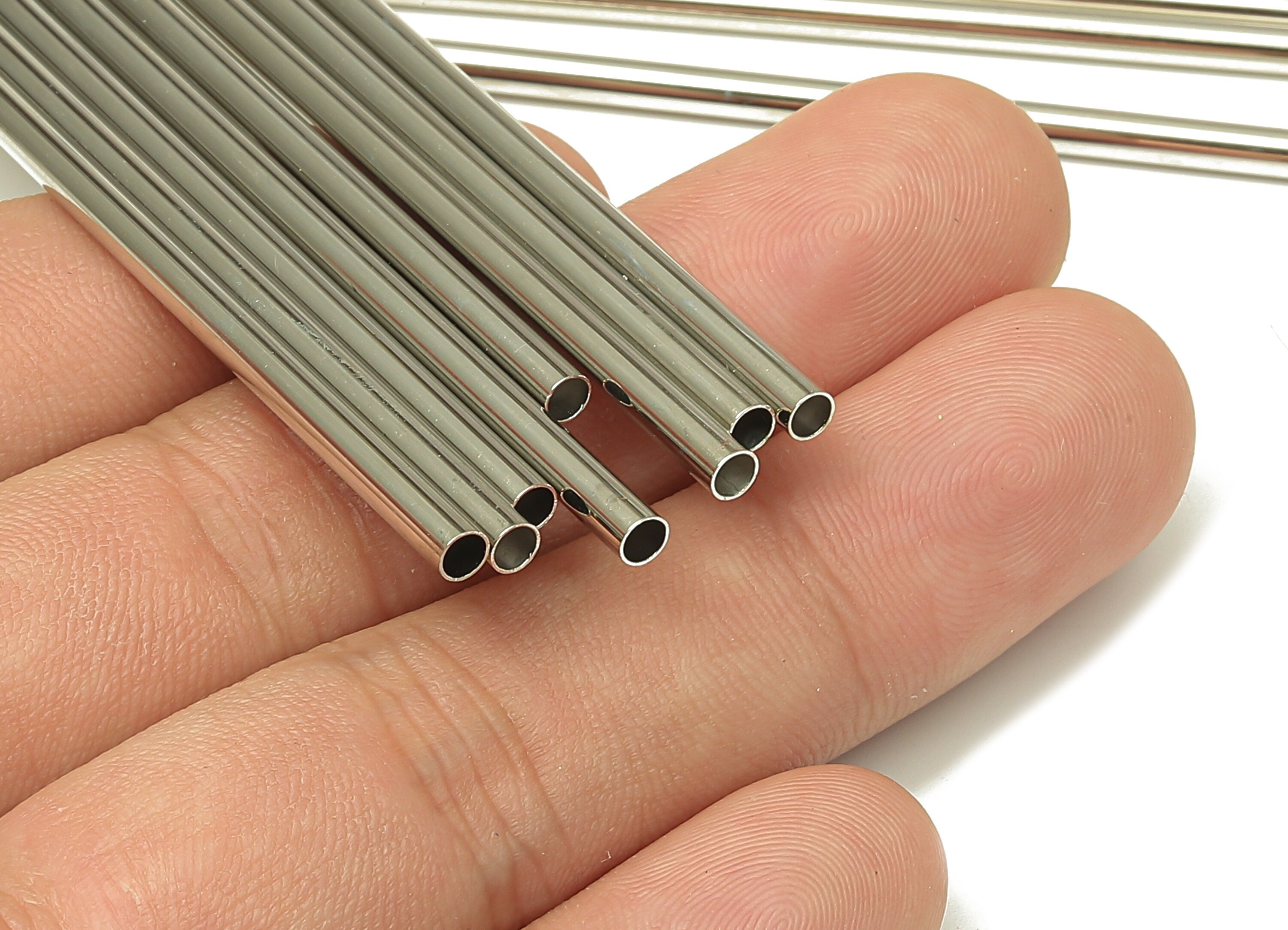 Silver Tone Himmeli Tubes - Brass Round Himmeli DIY Tube Beads - Circle Pipes for Geometric - For Air Plants -3x0.2x180mm- PP4570S-180 - DOMEDBAZAAR