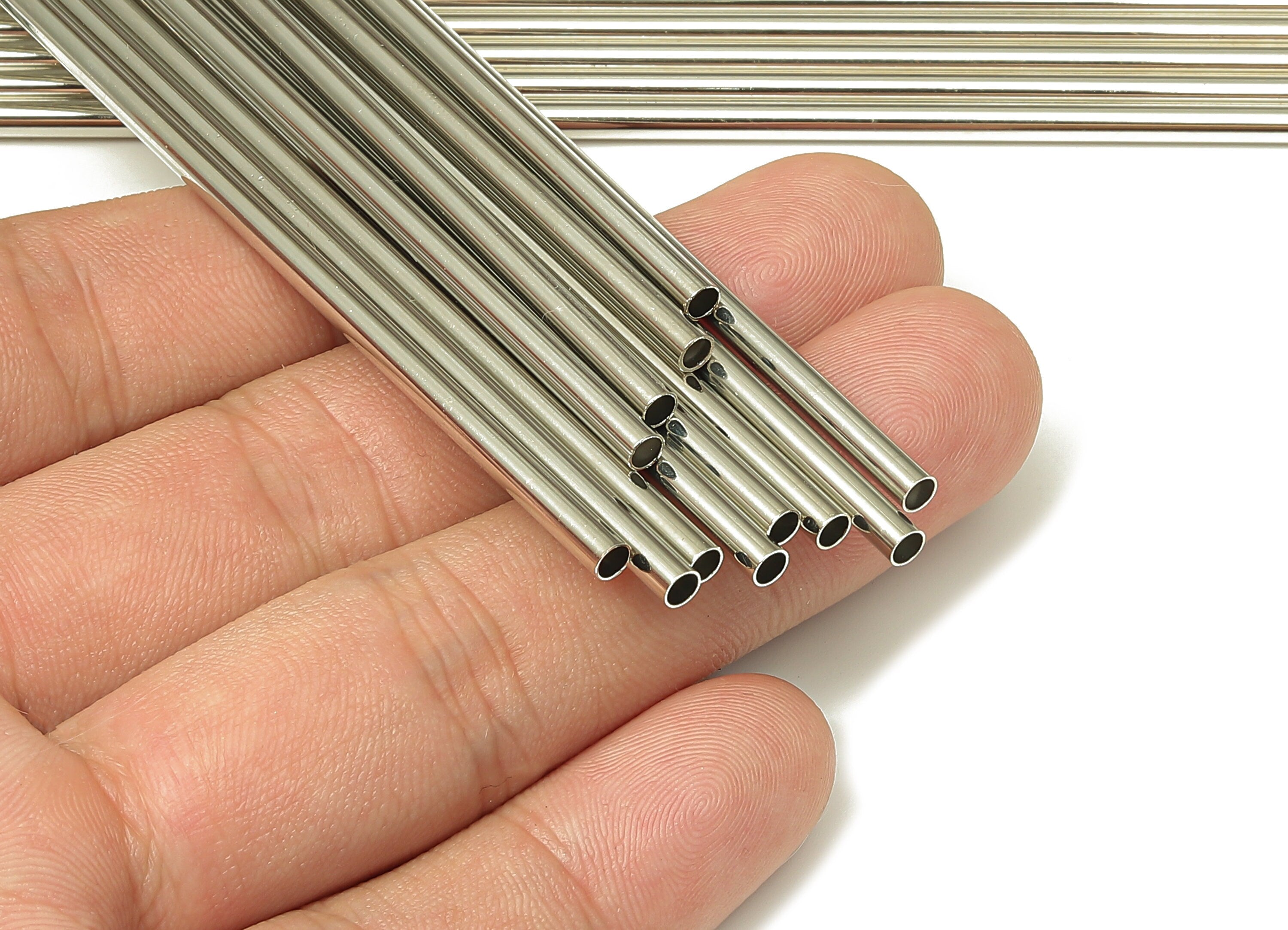 Silver Tone Himmeli Tubes - Brass Round Himmeli DIY Tube Beads - Circle Pipes for Geometric - For Air Plants -3x0.2x225mm- PP4570S-225 - DOMEDBAZAAR