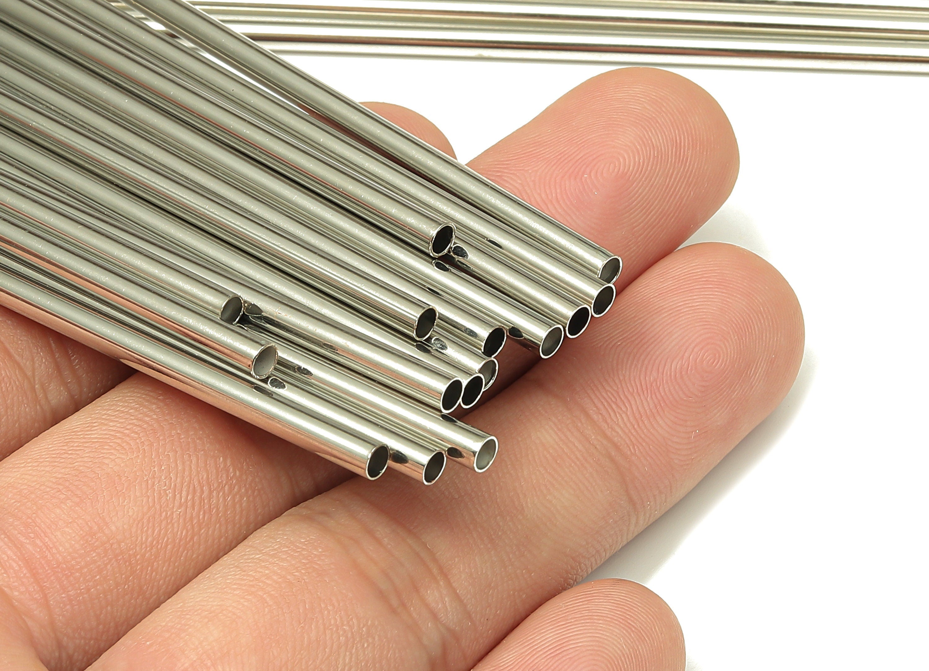 Silver Tone Himmeli Tubes - Brass Round Himmeli DIY Tube Beads - Circle Pipes for Geometric - For Air Plants -3x0.2x200mm- PP4570S-200 - DOMEDBAZAAR