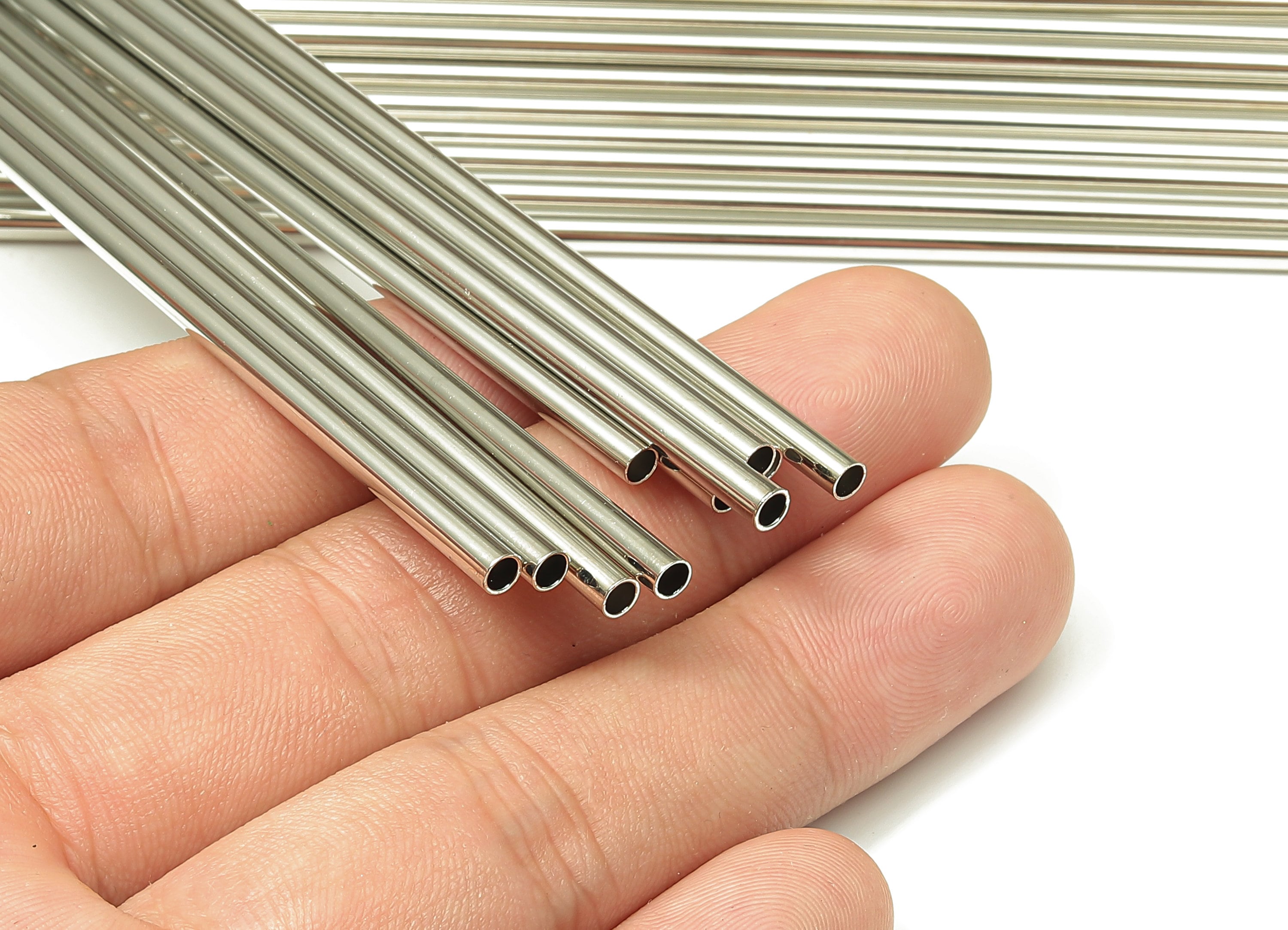 Silver Tone Himmeli Tubes - Brass Round Himmeli DIY Tube Beads - Circle Pipes for Geometric - For Air Plants - 3x0.2x350mm - PP4570S-350 - DOMEDBAZAAR