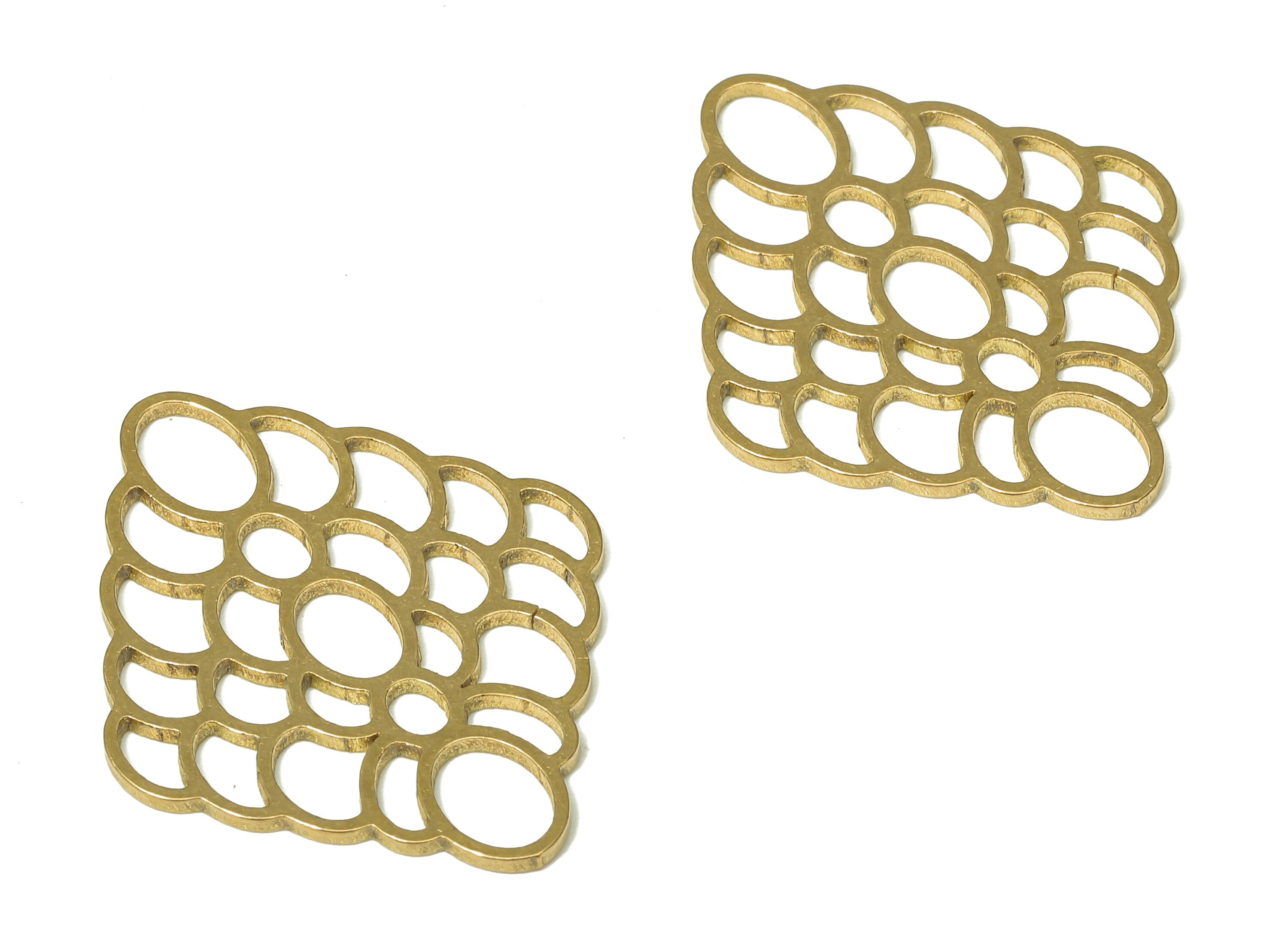 Brass Diamond Oval Bubles Earring Charms - Raw Brass Rhombus Pendant - For Necklace - Oval Bubles Connector - 29.8x23.45x0.9mm - PPA4915 - DOMEDBAZAAR