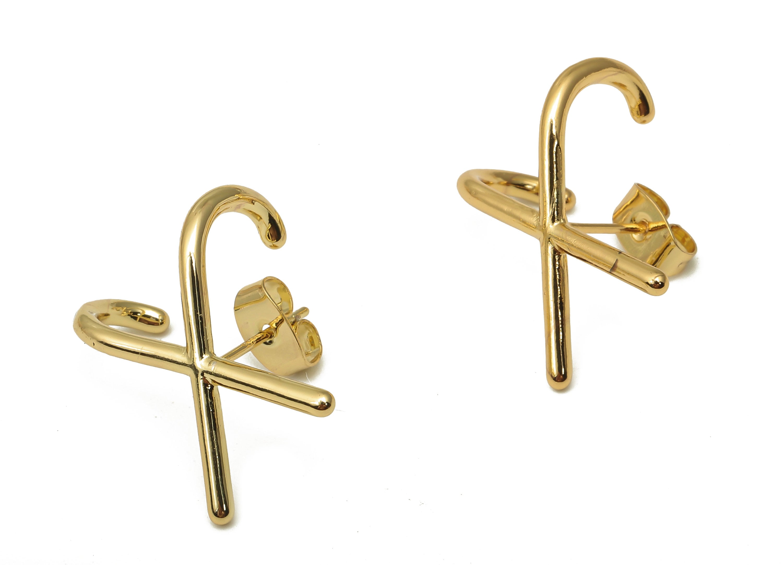 Brass J Earring Post - Brass X Curved Earring - 925 Silver Stud - Earring Stud - 18K Real Gold Plated Brass - 19.21x14.36x1.75mm - RGP5134 - DOMEDBAZAAR