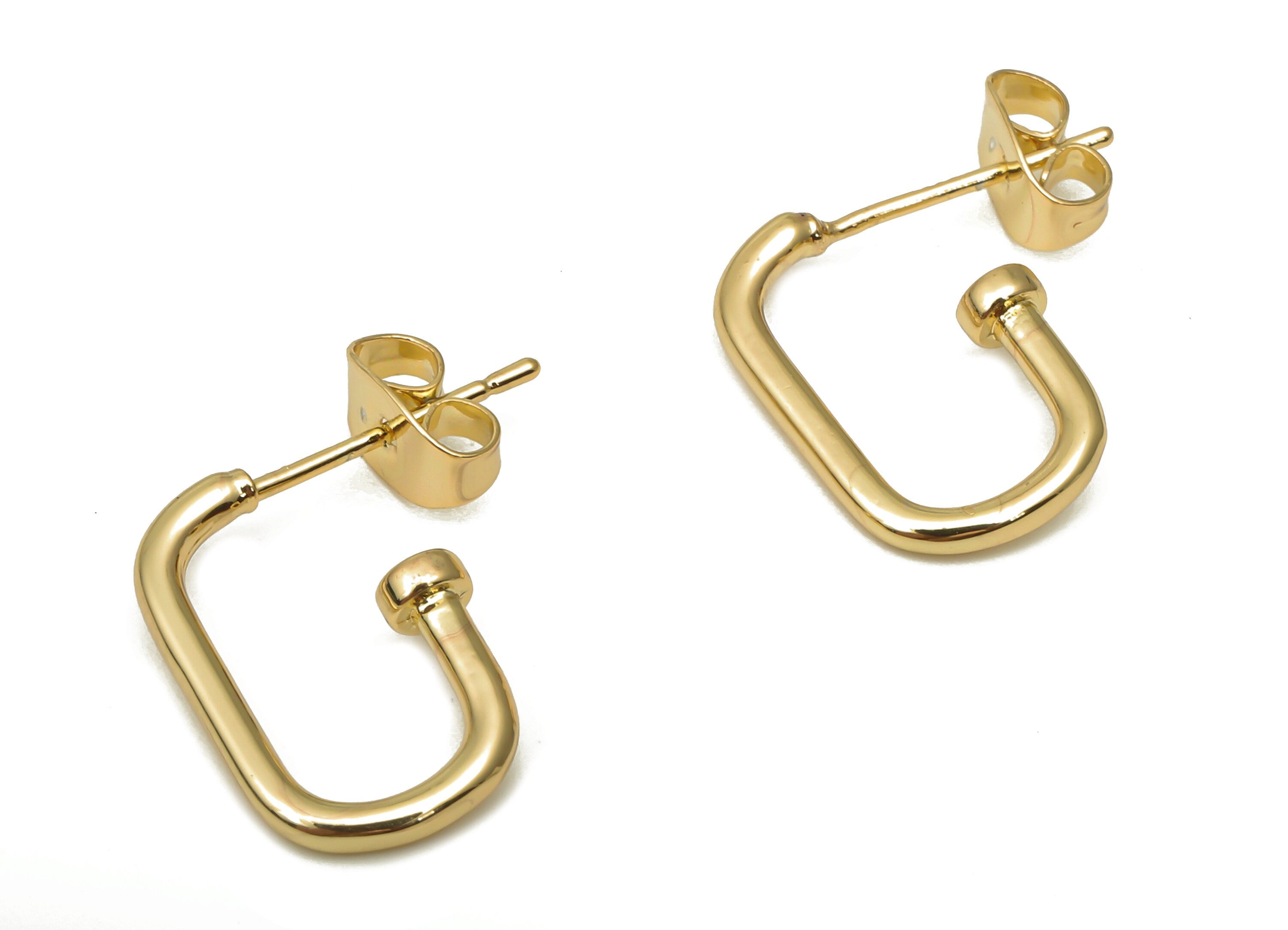 Brass Oval Earring Post - Brass Oval Tube Pipe Earring Stud - 925 Silver Stud - 18K Real Gold Plated Brass - 15.7x9.54x1.68mm - RGP5137 - DOMEDBAZAAR