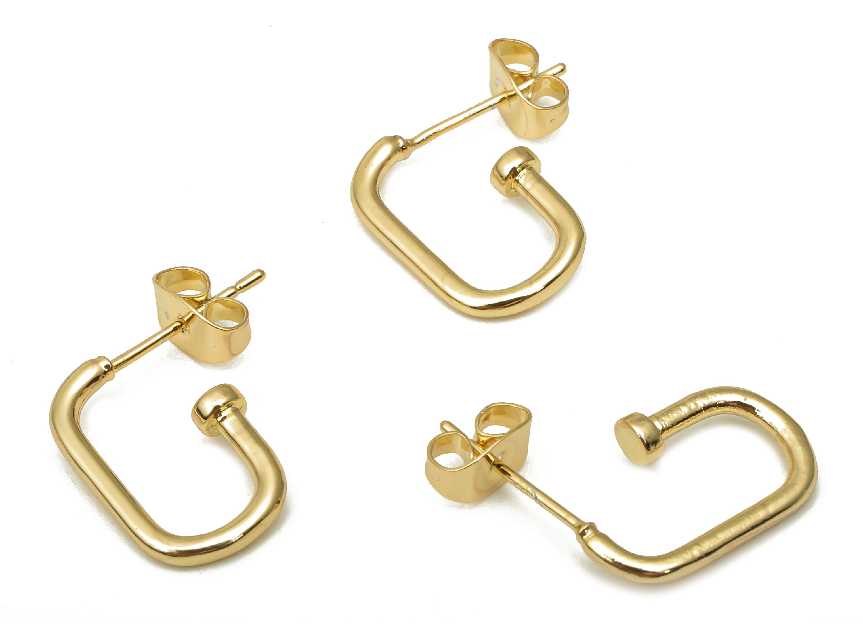 Brass Oval Earring Post - Brass Oval Tube Pipe Earring Stud - 925 Silver Stud - 18K Real Gold Plated Brass - 15.7x9.54x1.68mm - RGP5137 - DOMEDBAZAAR