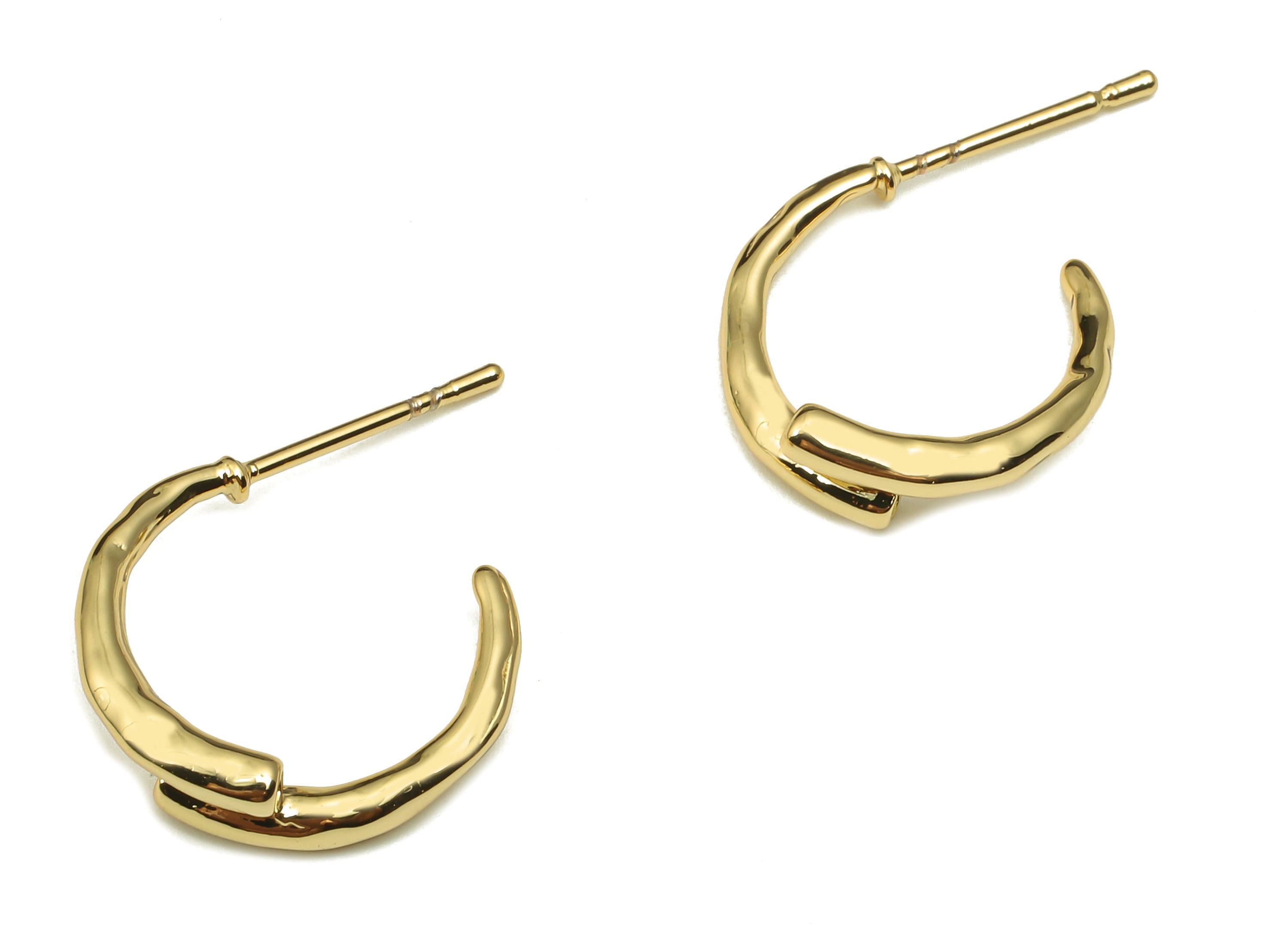 Brass Round Crescent Earring Post - Gold Circle Earring Hoop - Stainless Steel Stud - 18K Real Gold Plating - 16.6x14.81x2.19mm - RGP5235 - DOMEDBAZAAR
