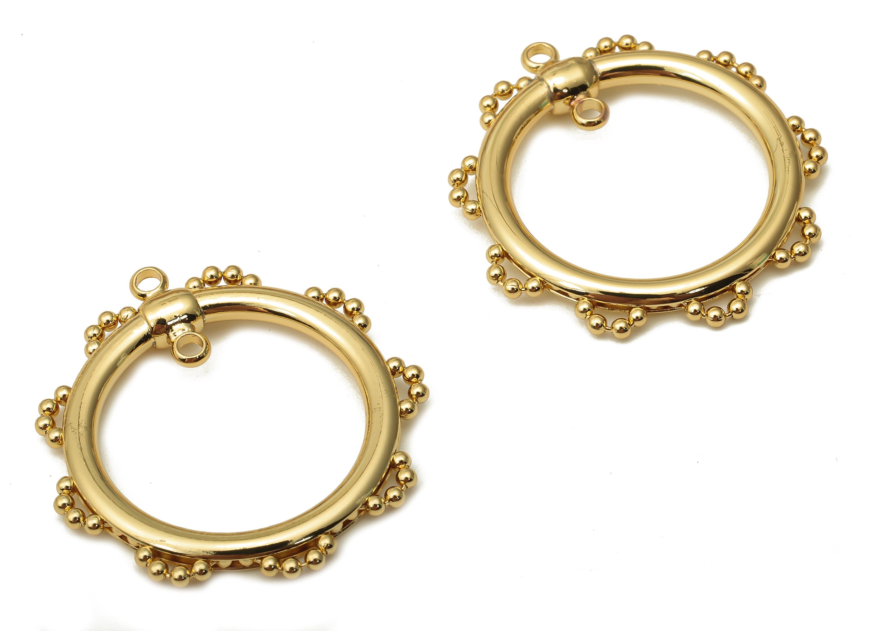 Brass Round Earring Charm - Gold Flower Hoop Charm With 2 Loops - Circle Pendant - 18K Real Gold Plated Brass - 30.8x28.65x2.5mm - RGP5147 - DOMEDBAZAAR